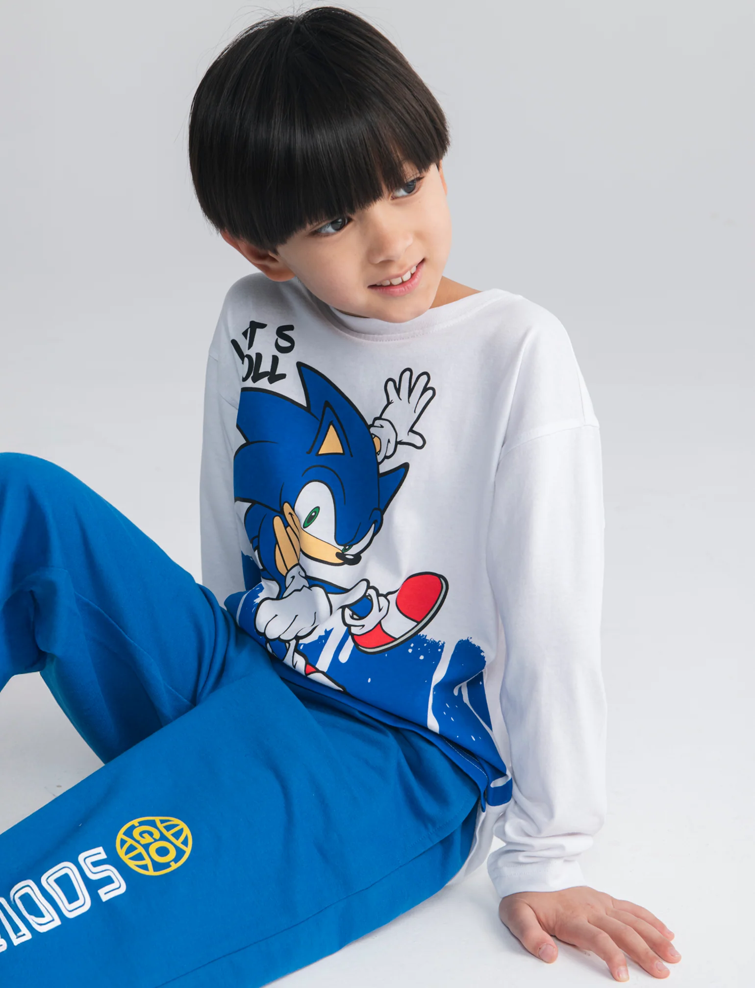 T-Shirt Manica Lunga Sonic per Bambini - Bianco - Image 4
