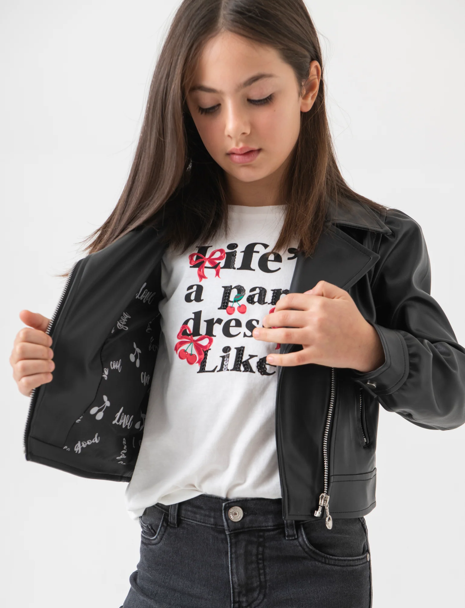 T-shirt manica lunga stampata da bambina - Bianco latte
