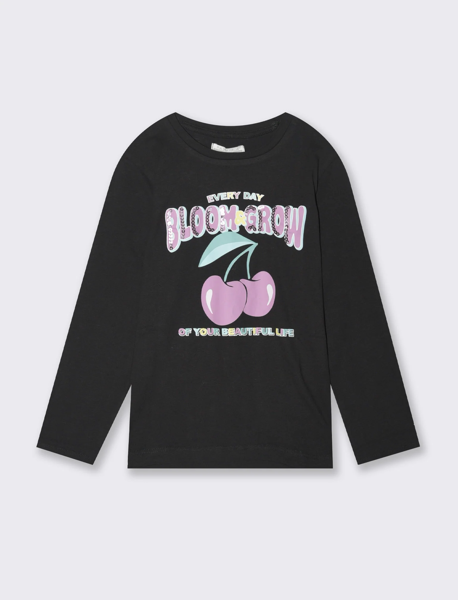 T-shirt manica lunga stampata da bambina - Nero