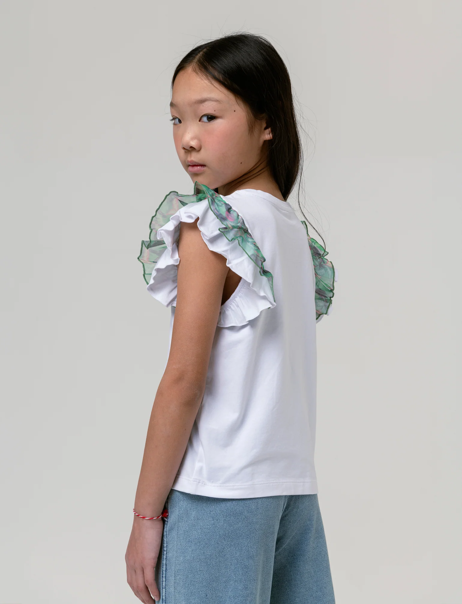 T-shirt maniche a contrasto da bambina - Bianco - Image 2