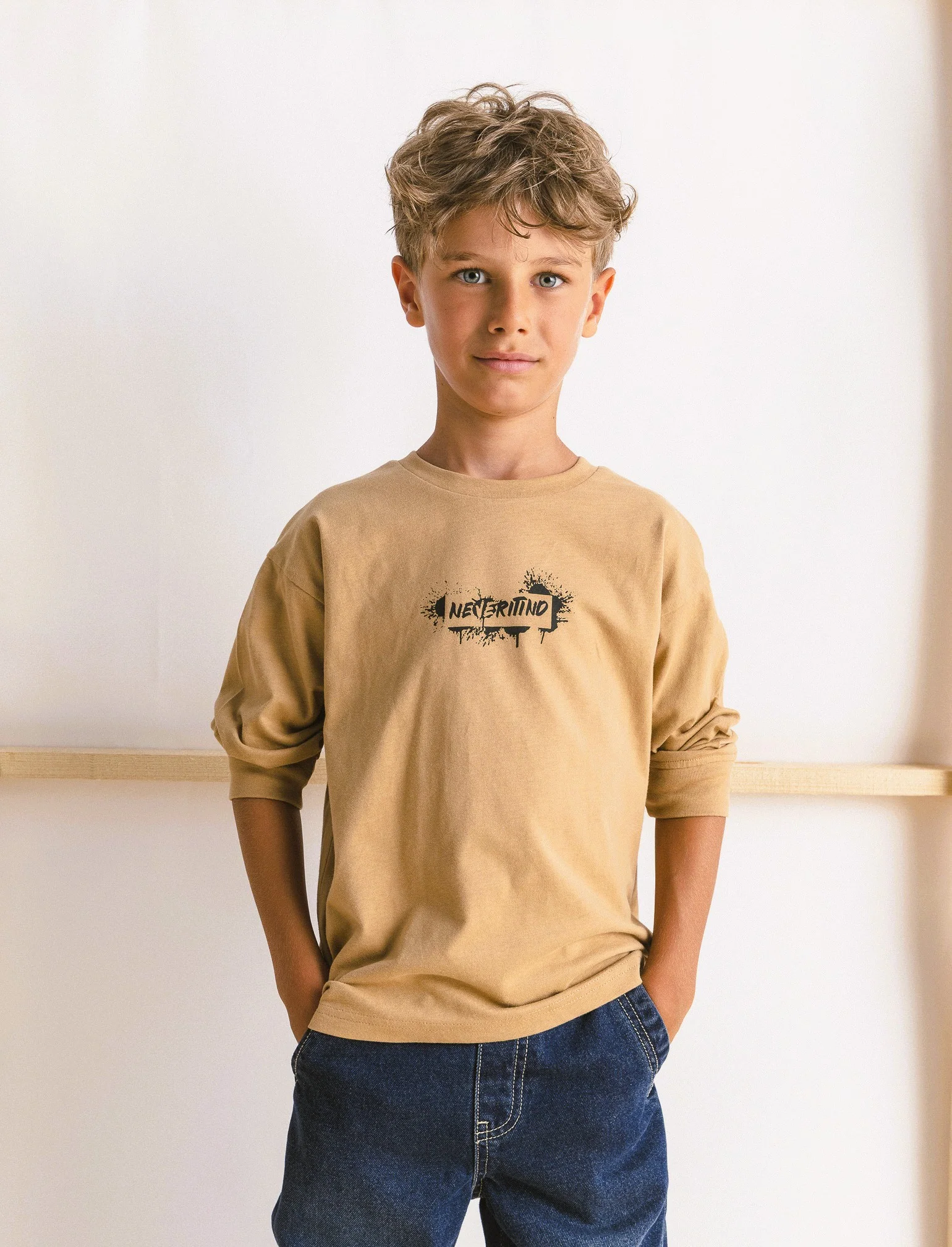 T-shirt maniche lunghe e polsini - Beige biscotto