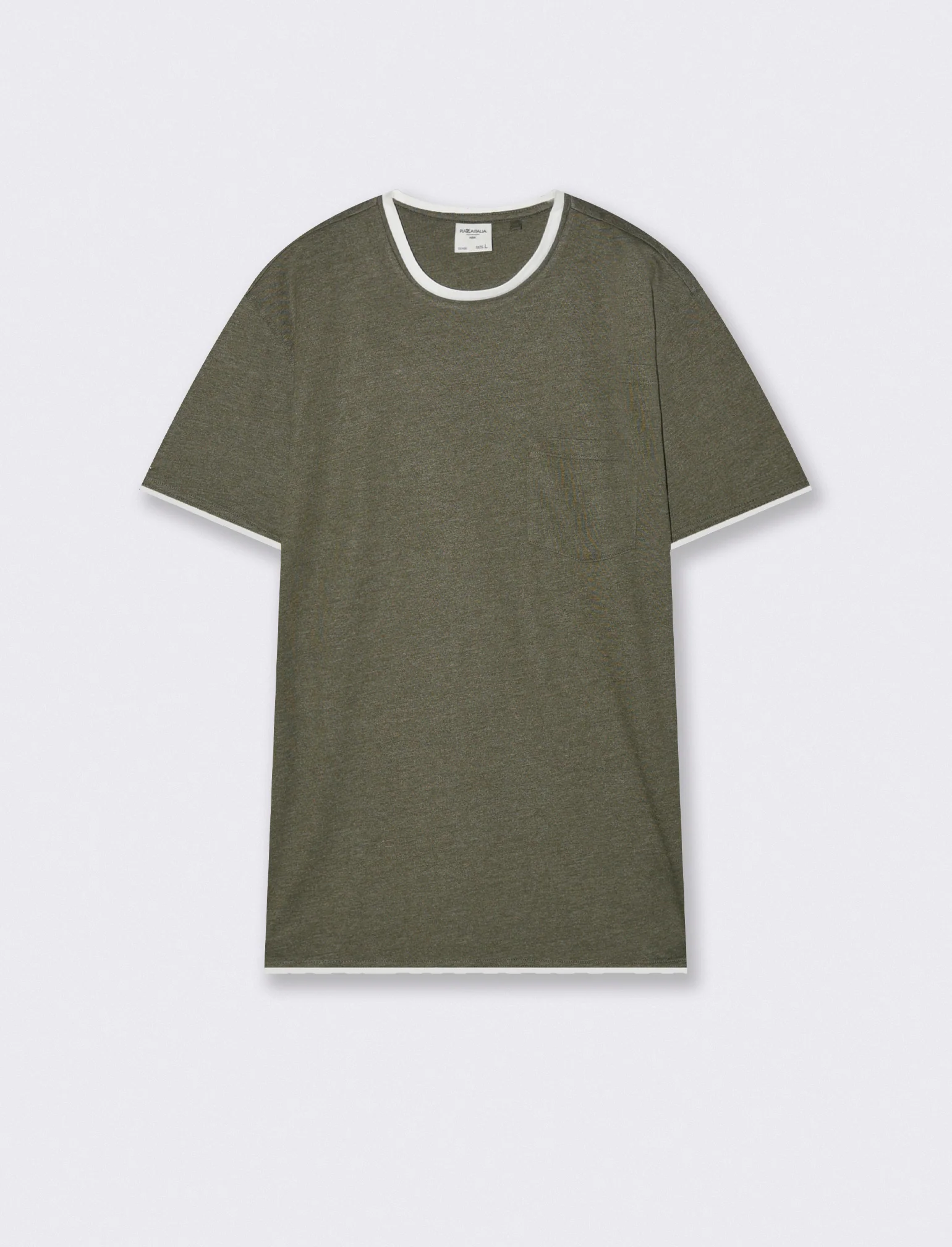 T-shirt melange con tasca e dettagli bianchi - Verde militare