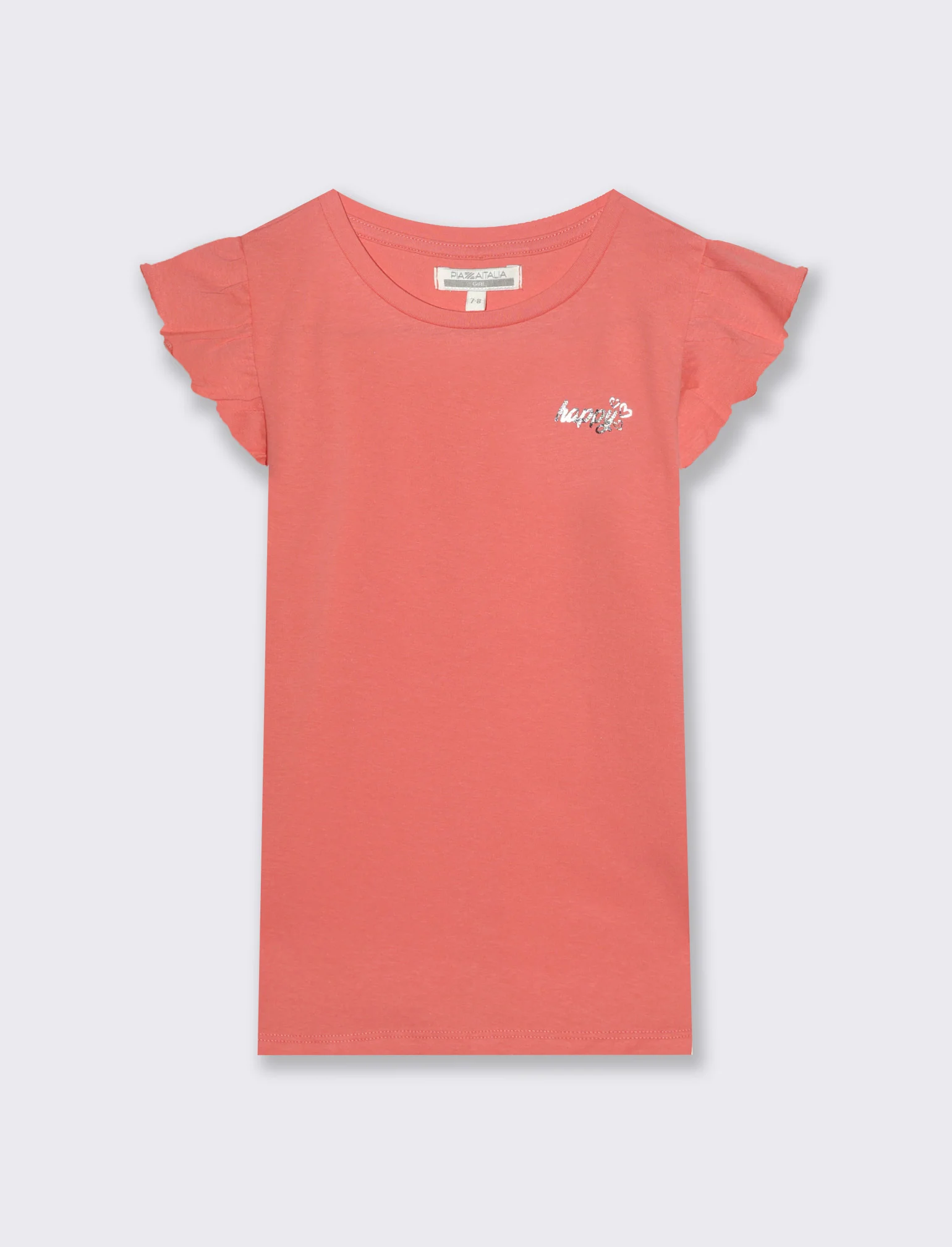 T-shirt mezza manica ad aletta da bambina - Corallo