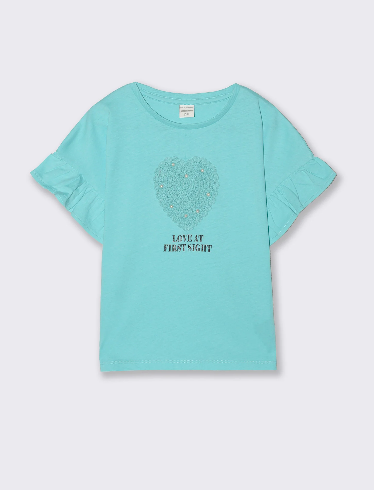T-shirt mezza manica con cuore crochet - Verde acqua - Image 2