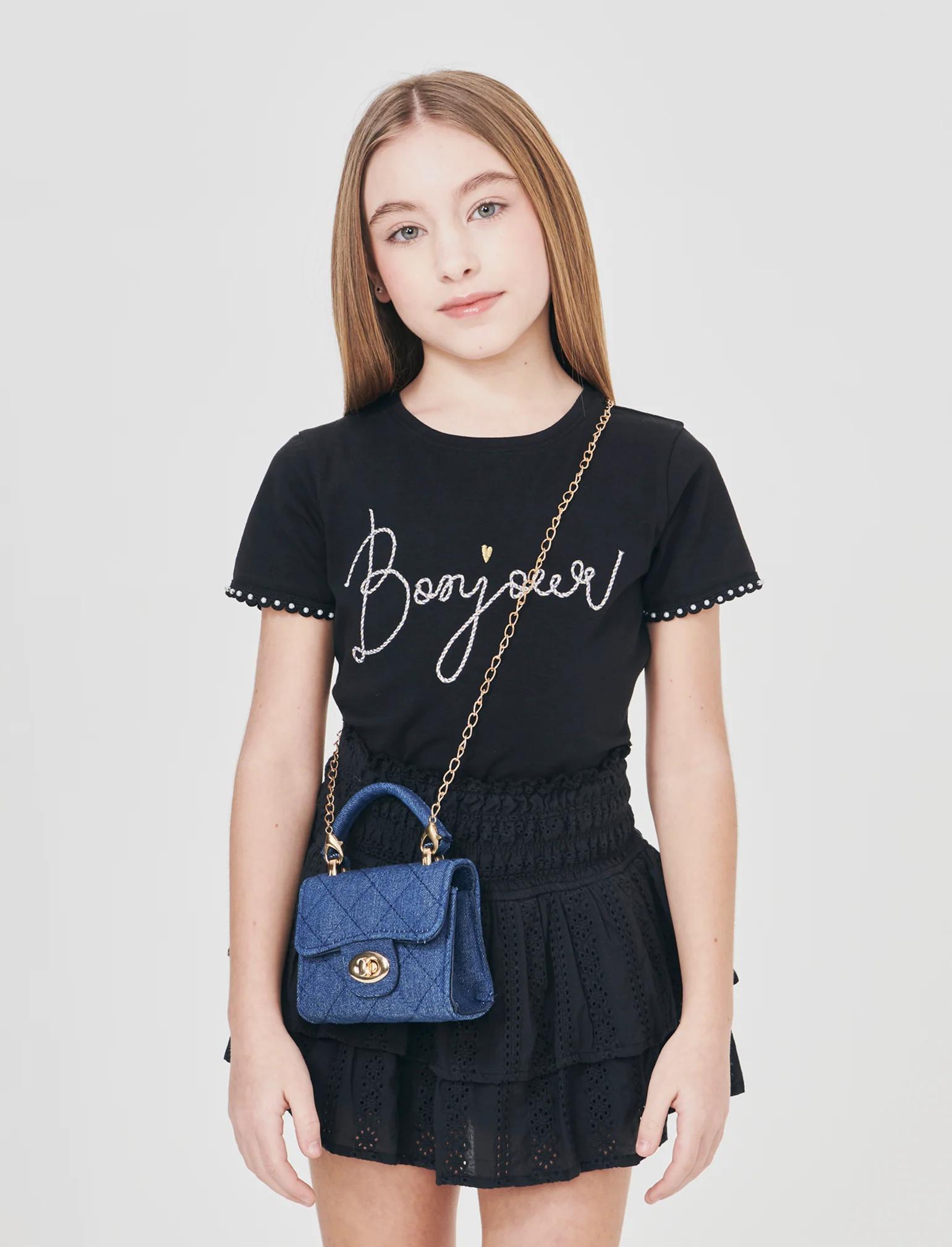 T-shirt mezza manica con decorazioni - Nero - Image 3