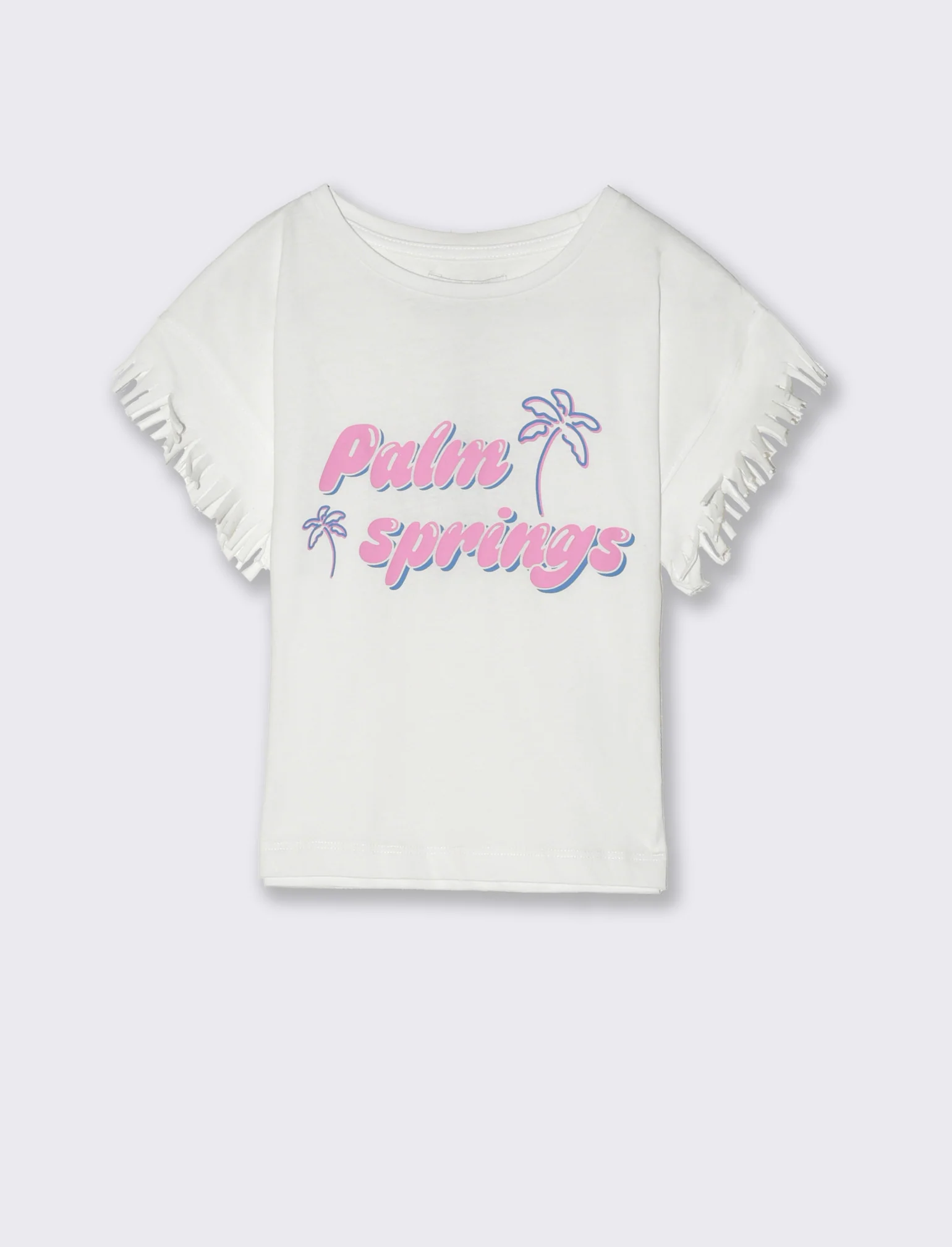T-shirt mezza manica con frange da bambina - Bianco - Image 3