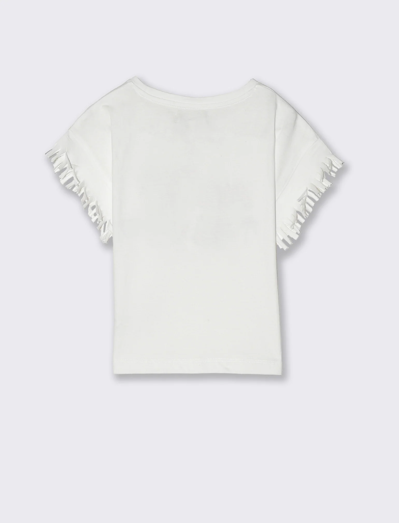 T-shirt mezza manica con frange da bambina - Bianco - Image 4