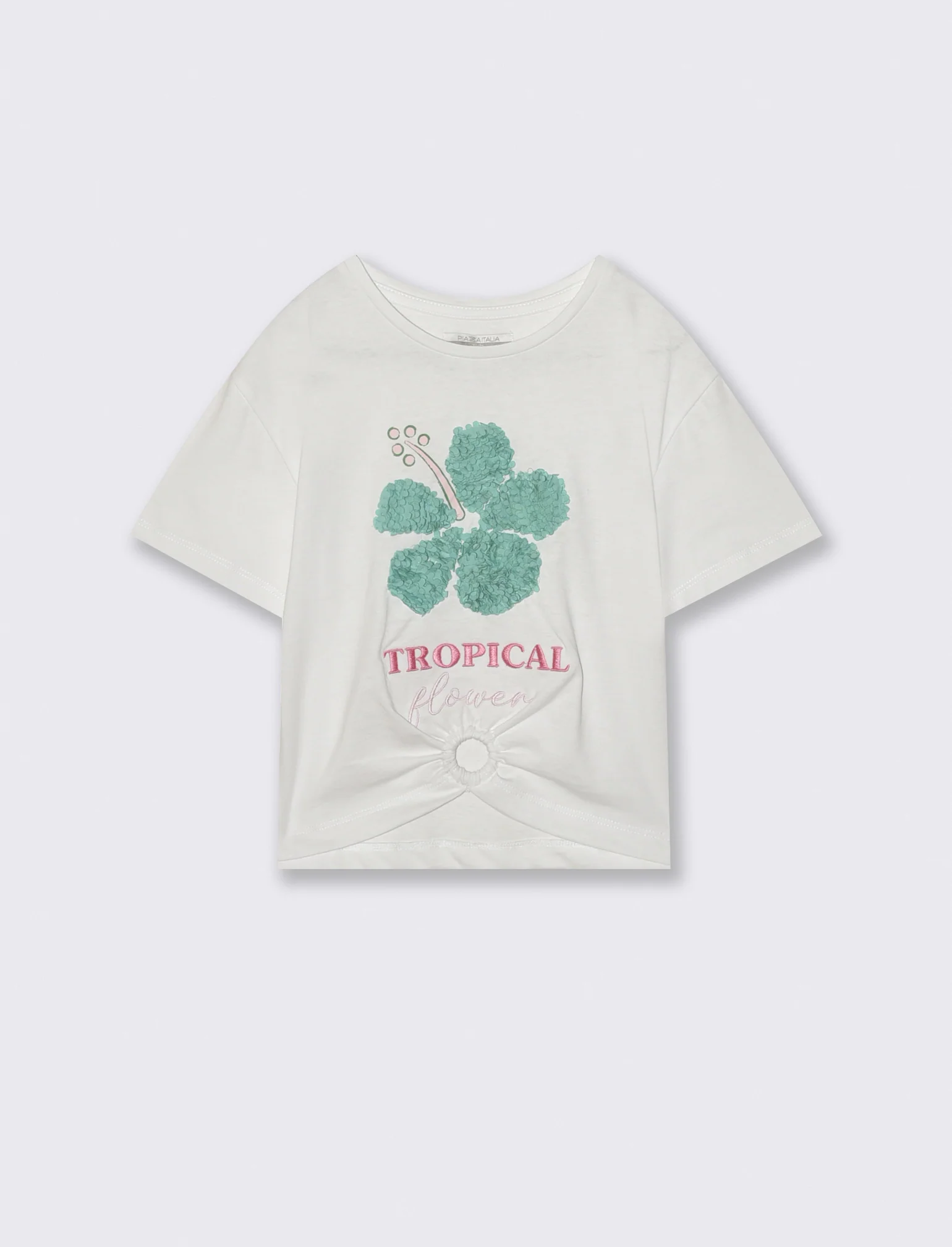 T-shirt mezza manica con petali decorativi - Bianco