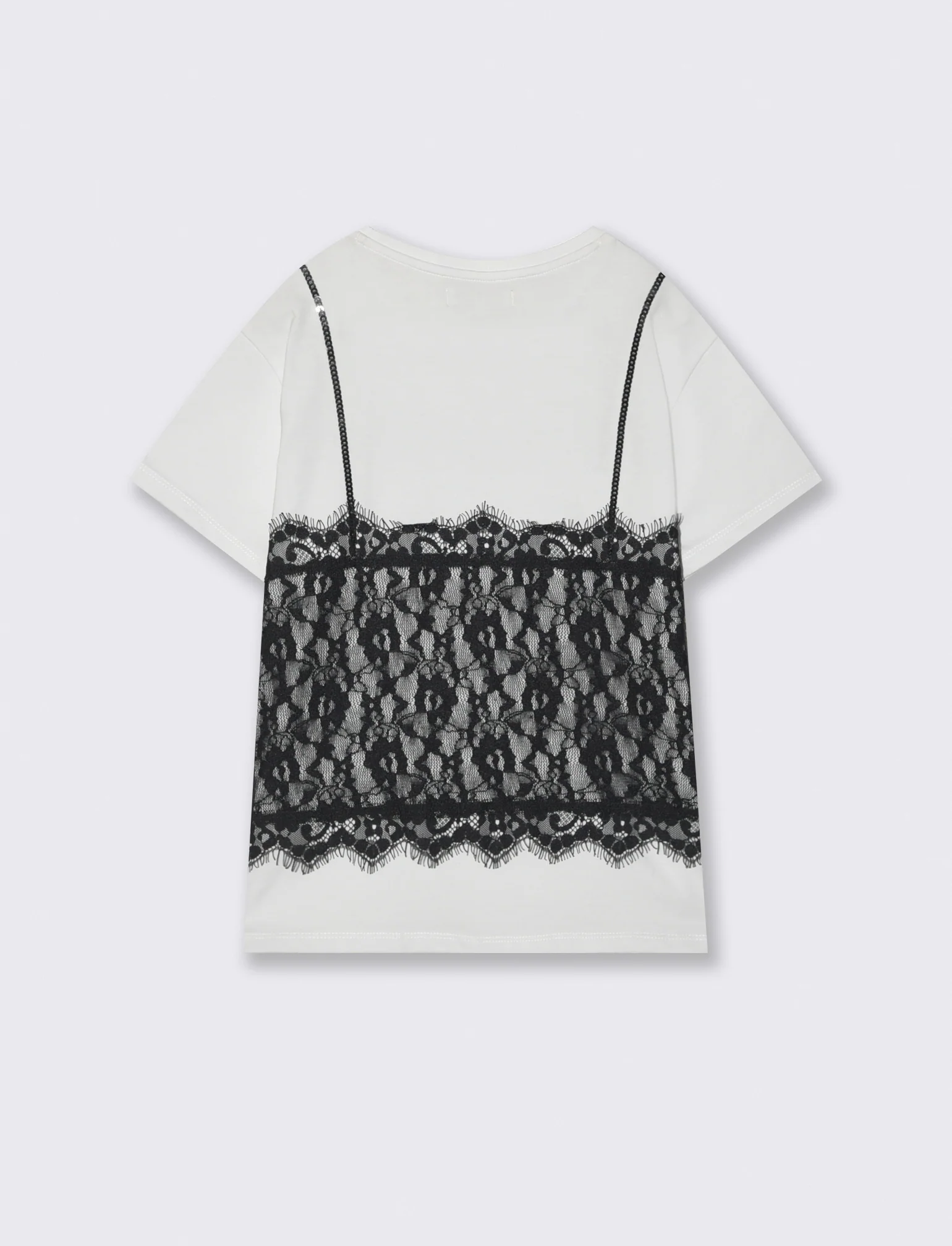 T-shirt mezza manica con pizzo e paillettes - Bianco - Image 2