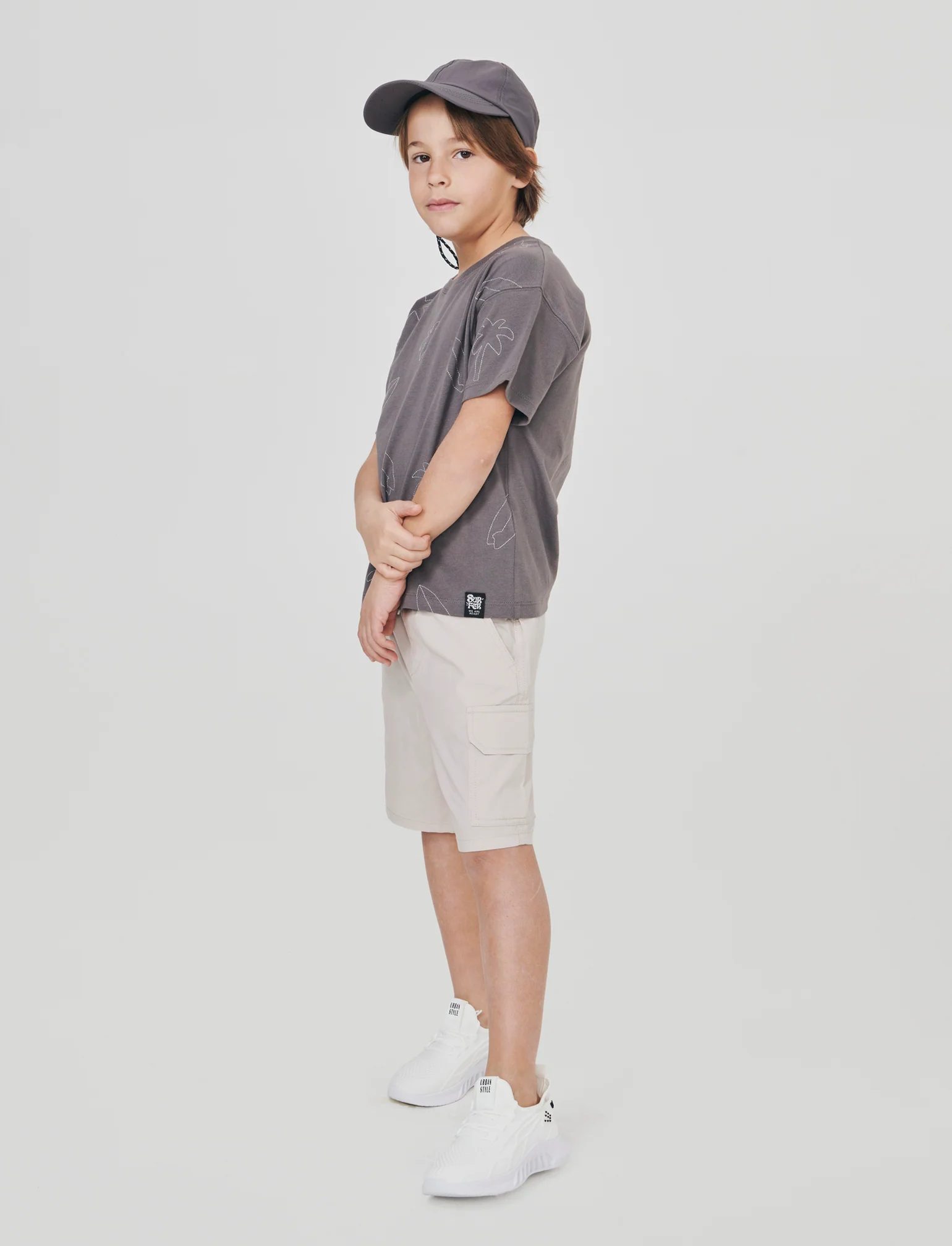 T-shirt mezza manica con ricami palme - Grigio - Image 2