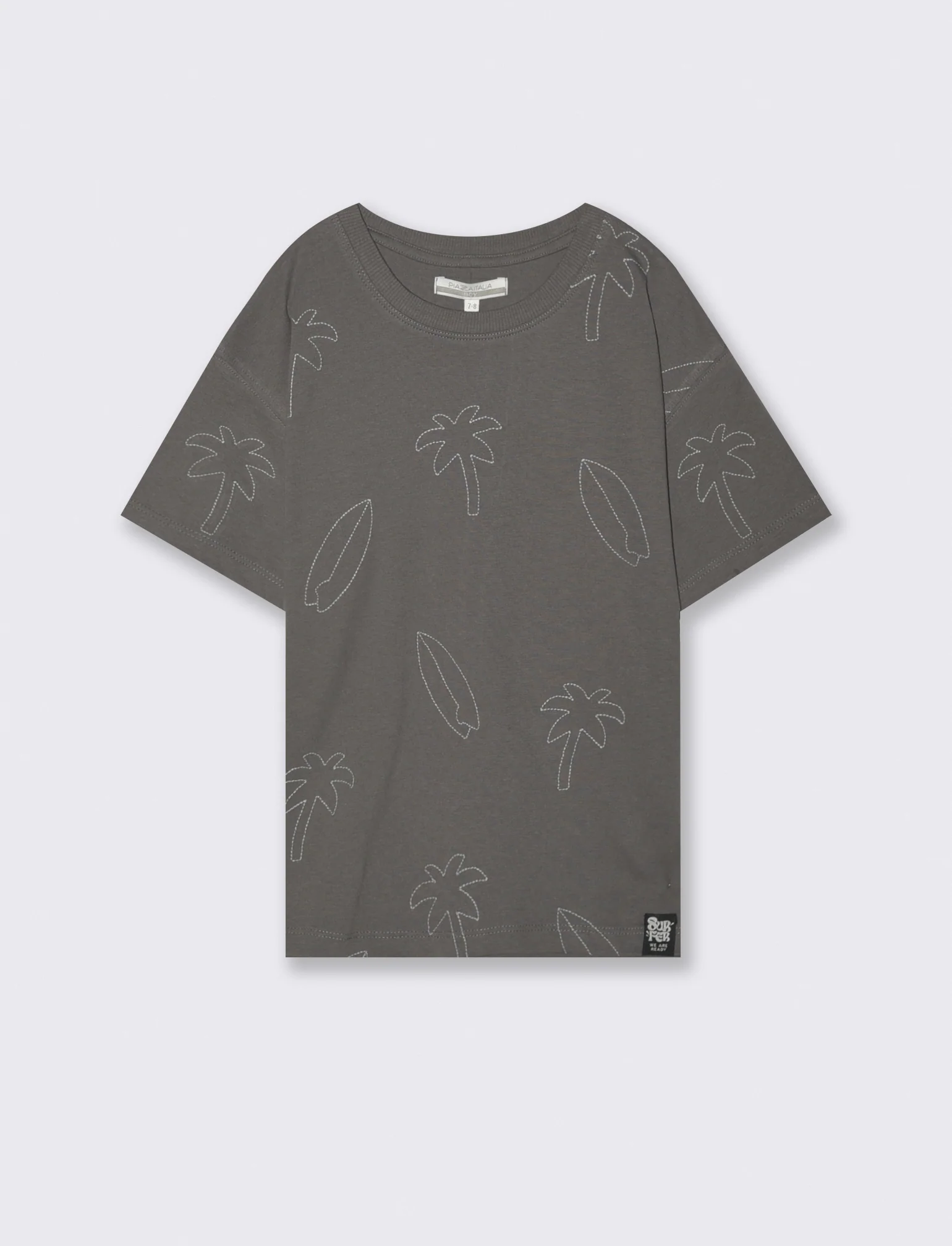 T-shirt mezza manica con ricami palme - Grigio - Image 4