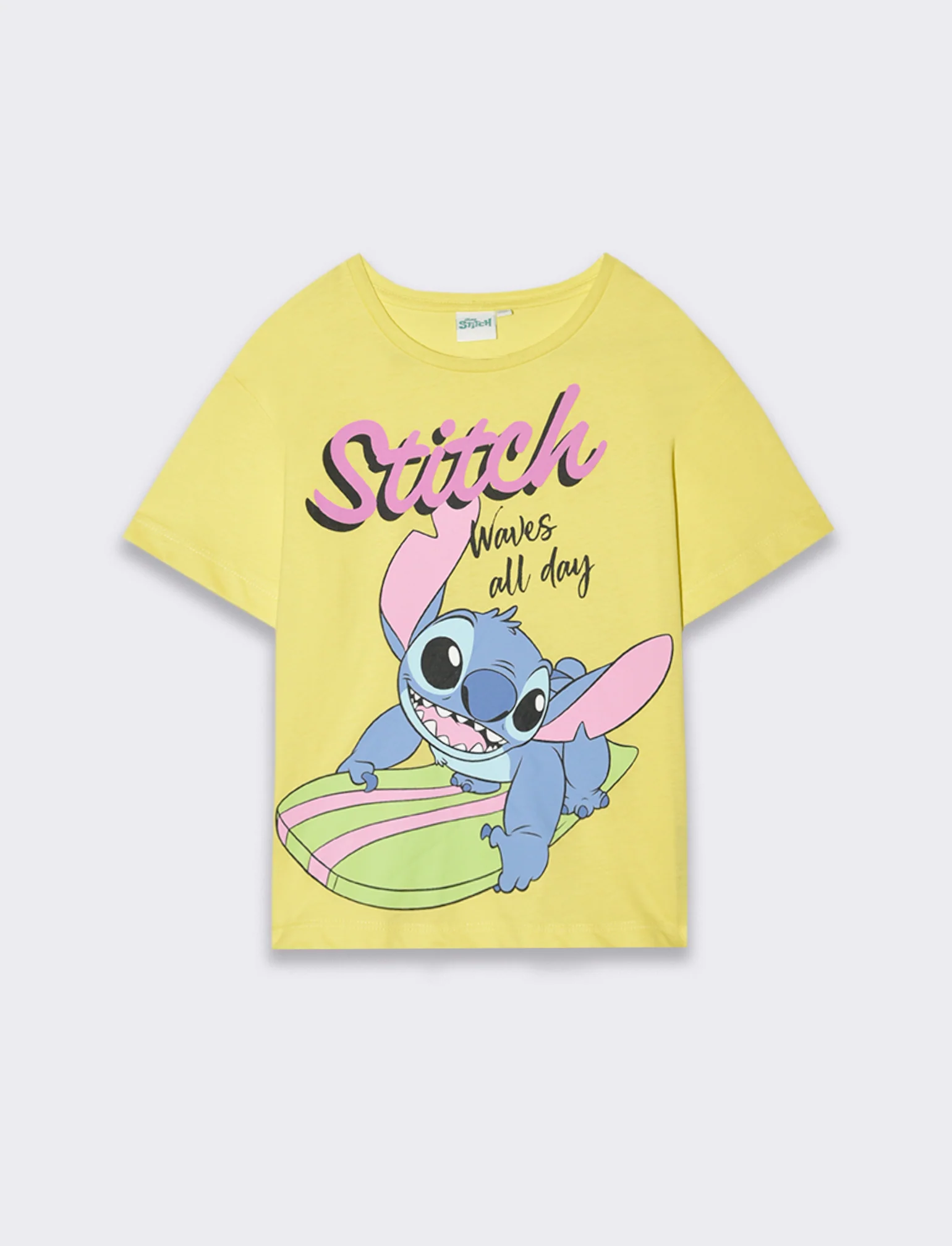 T-shirt mezza manica con stampa Stitch da bambina - Giallo