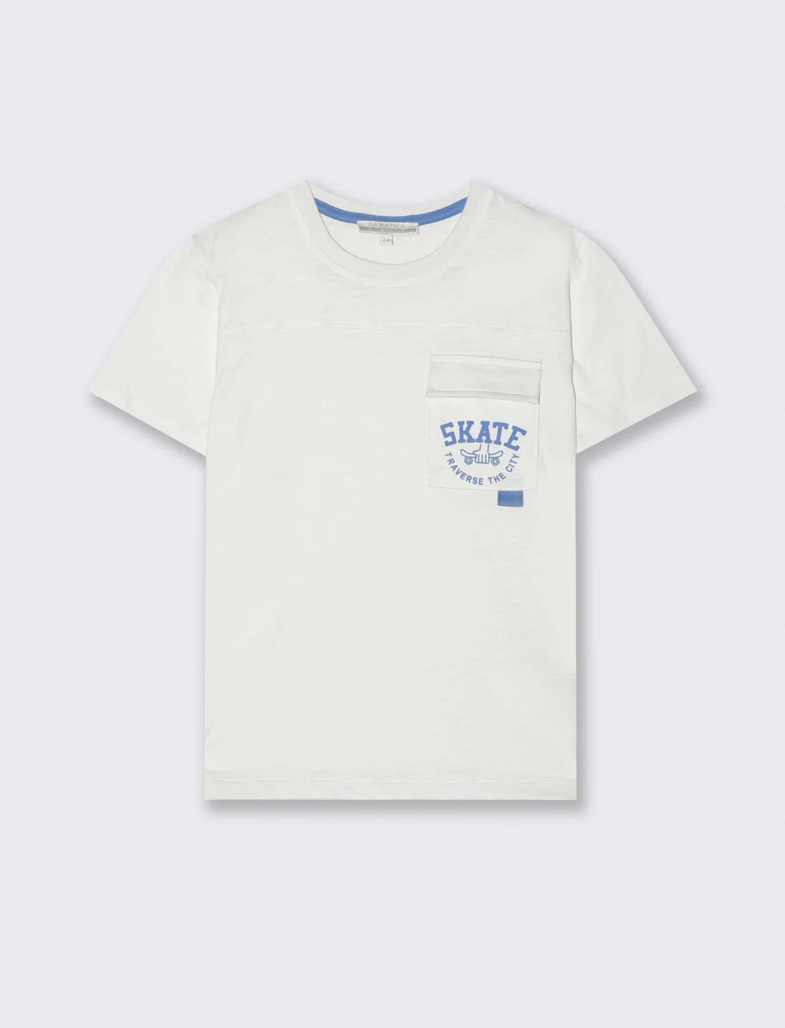 T-shirt mezza manica con tasca e stampa - Bianco