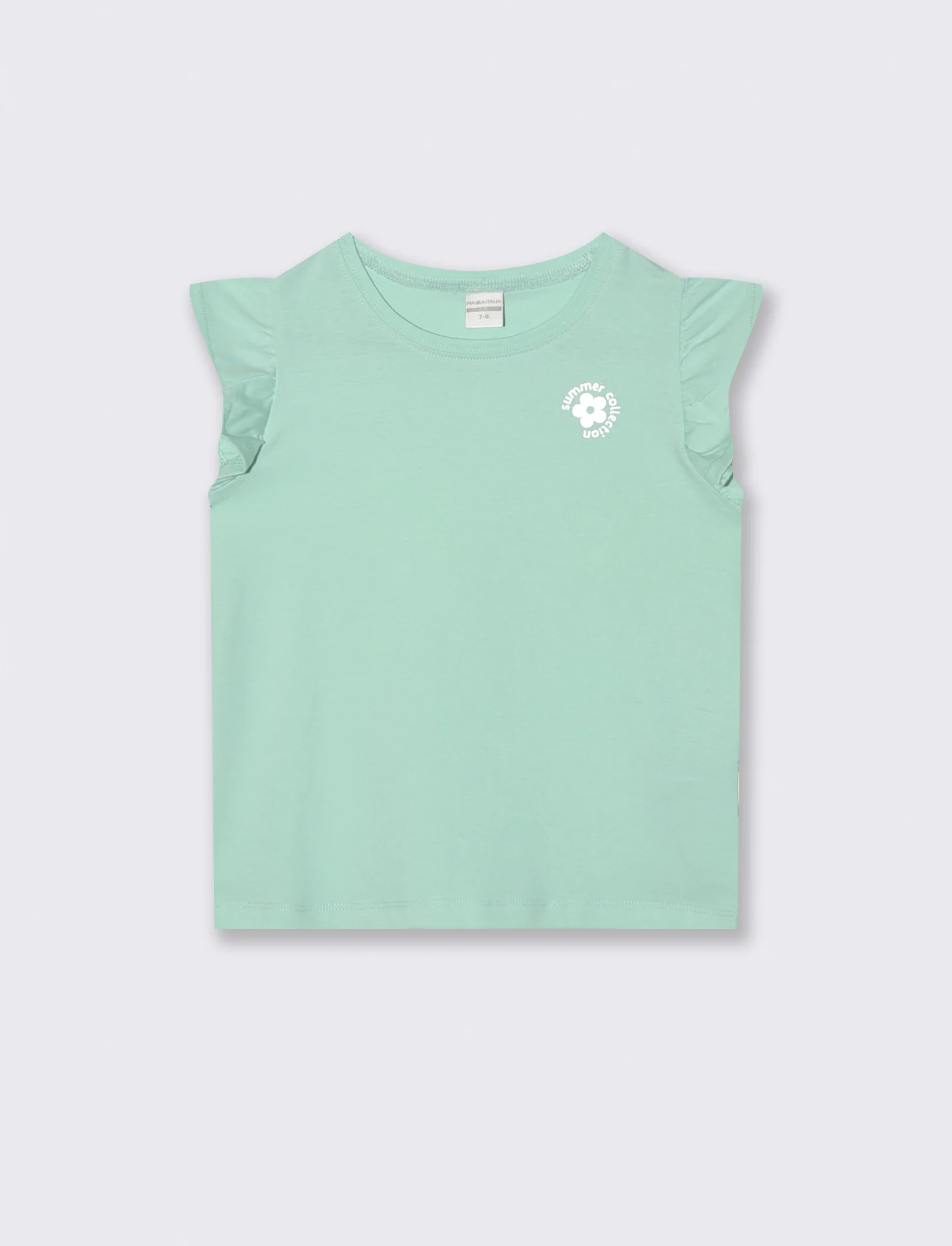 T-shirt mezza manica con volant e stampa lucida - Verde acqua