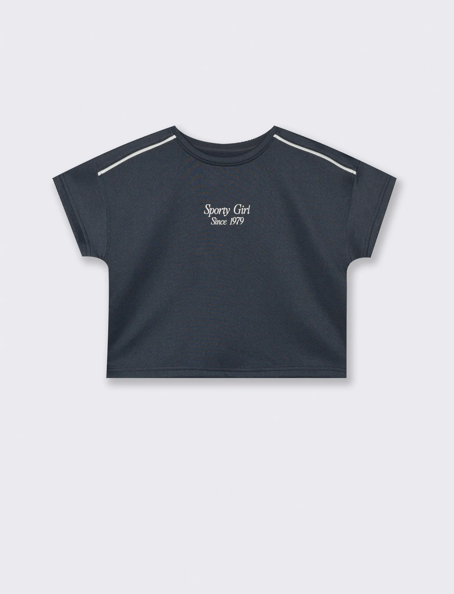 T-shirt mezza manica cropped in tessuto tecnico con profili a contrasto. - Blu - Image 3