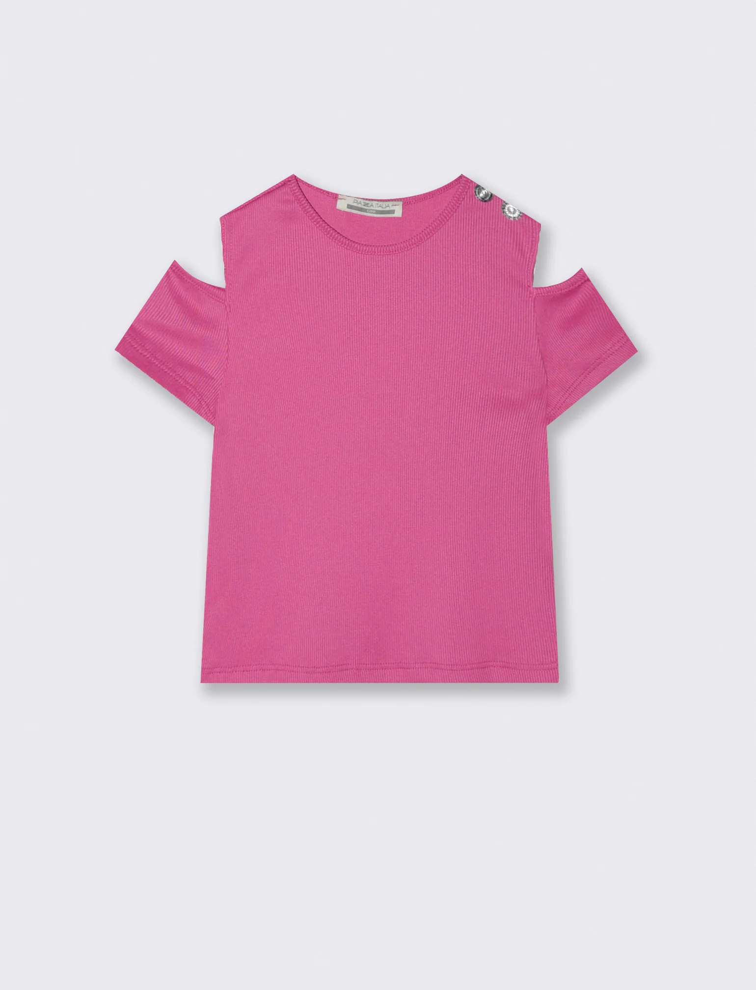 T-shirt mezza manica da bambina in costina elastica. - Fuxia