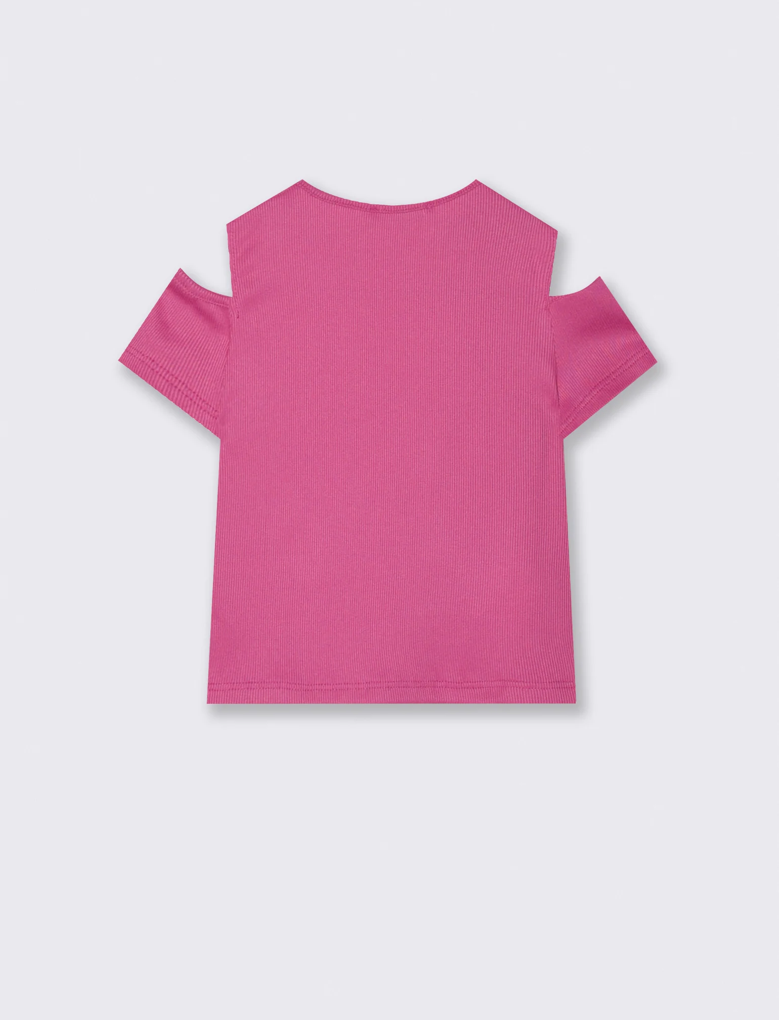 T-shirt mezza manica da bambina in costina elastica. - Fuxia - Image 2