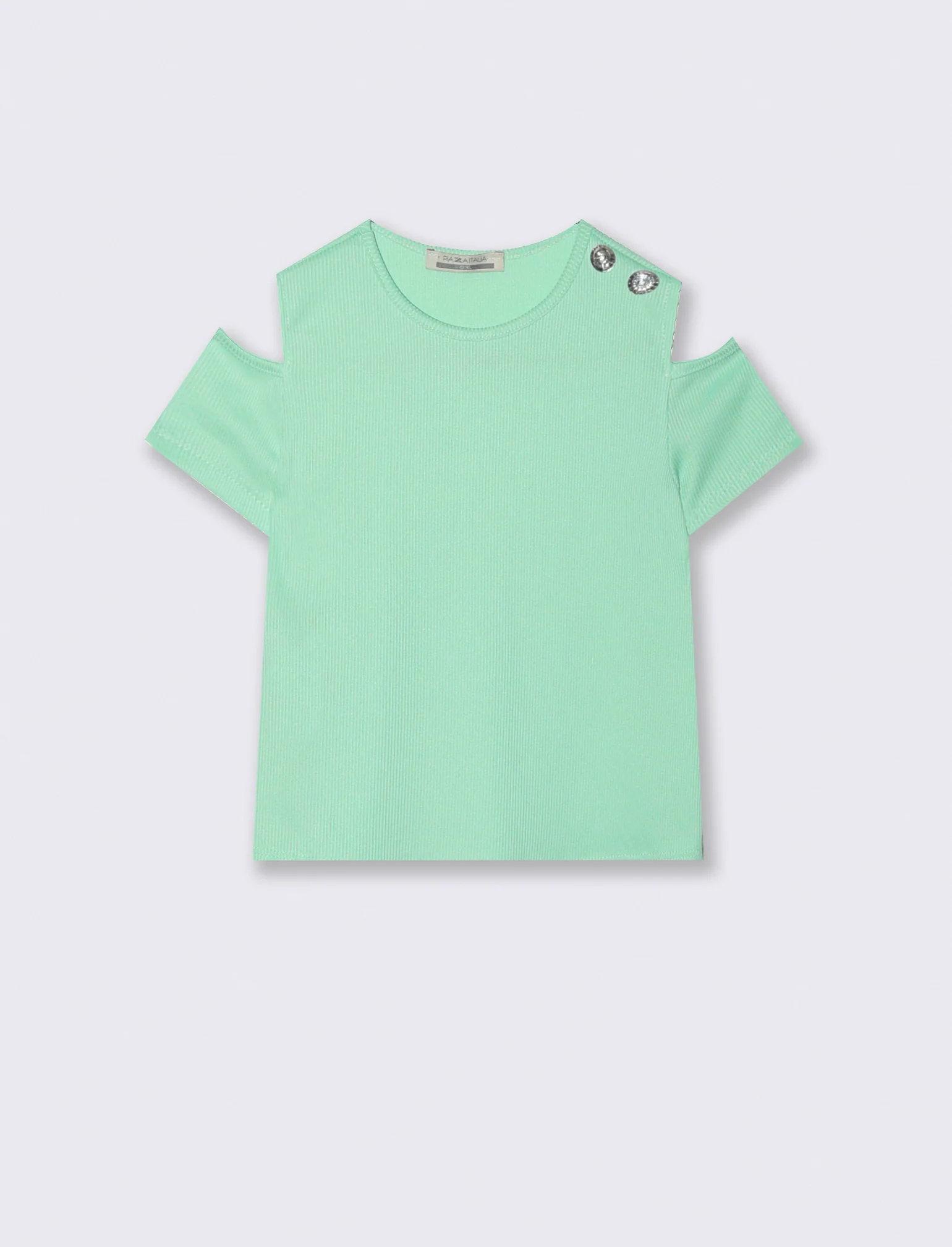 T-shirt mezza manica da bambina in costina elastica. - Verde