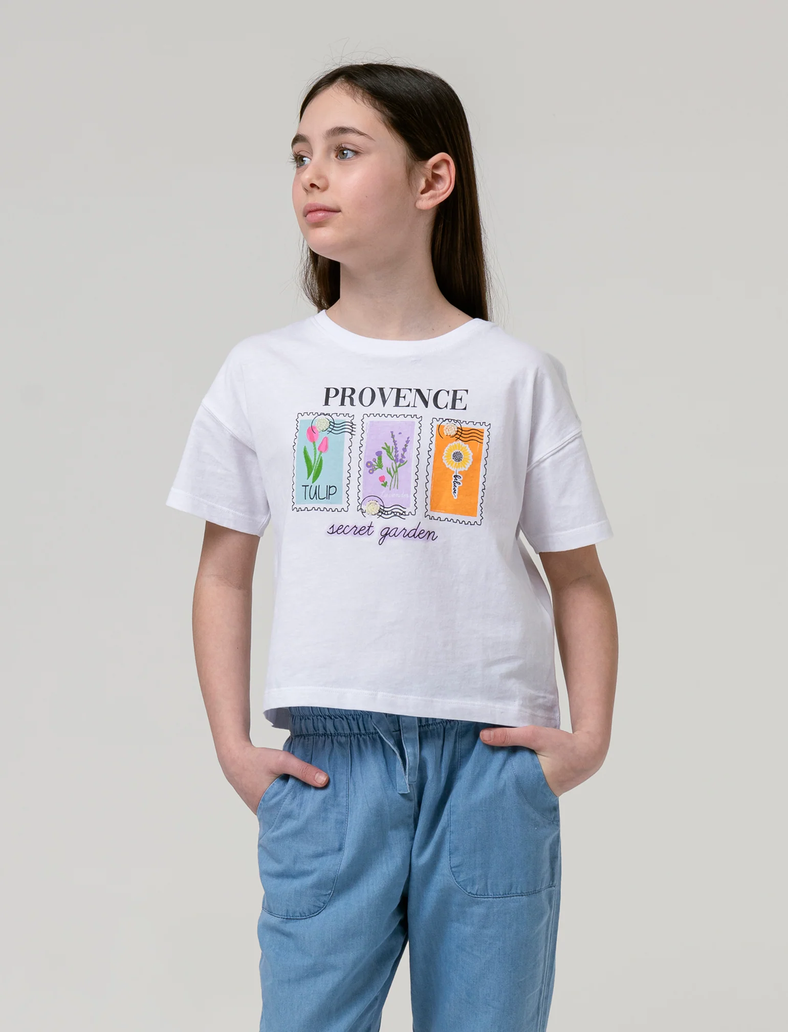 T-shirt mezza manica girocollo da bambina - Bianco latte