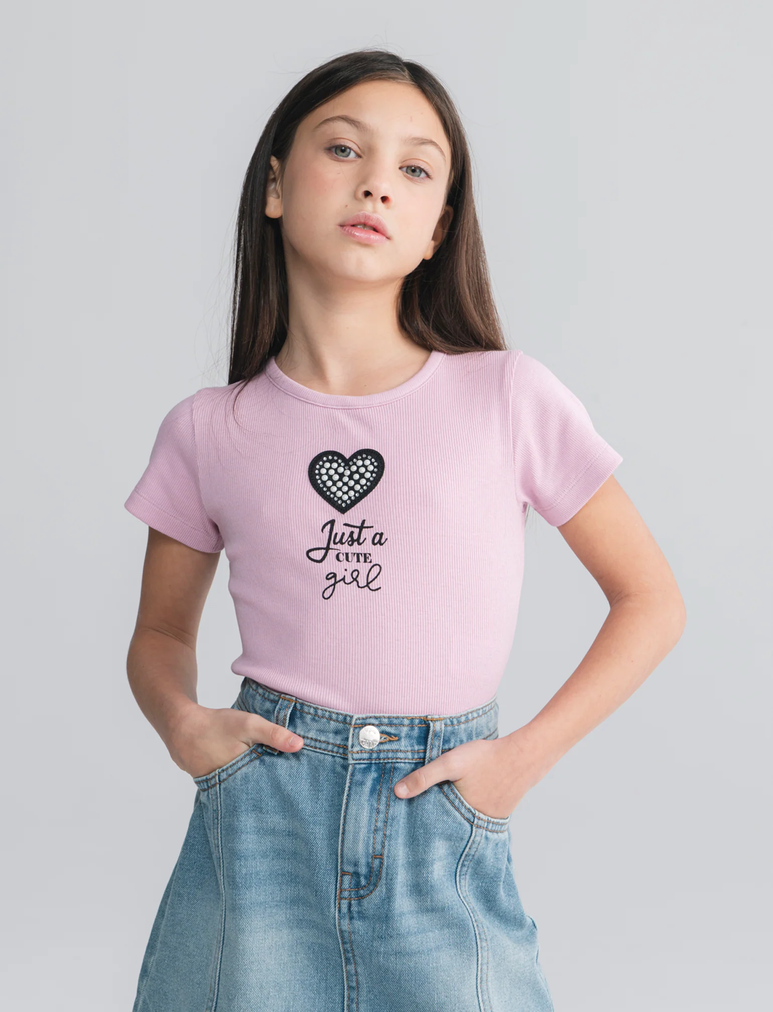 T-shirt mezza manica in costina bambina - Rosa - Image 3