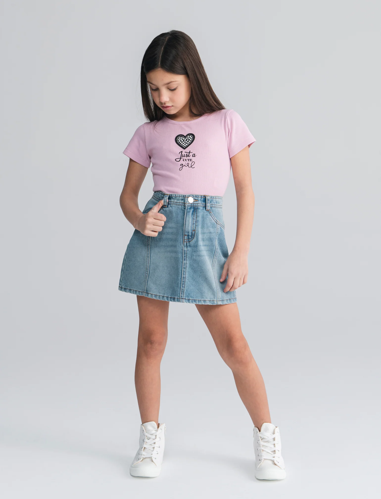 T-shirt mezza manica in costina bambina - Rosa - Image 4