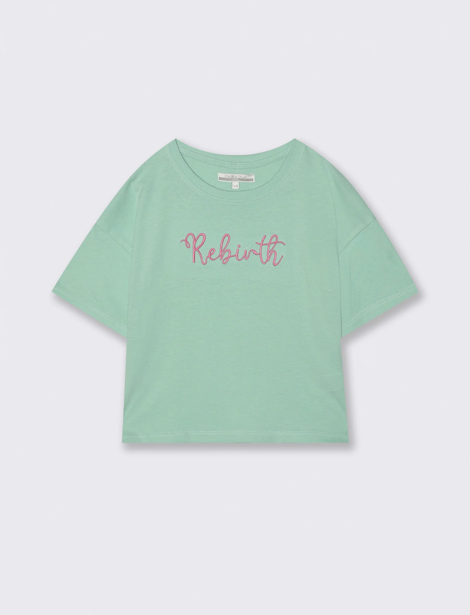 T-shirt mezza manica in cotone con ricamo - Verde acqua