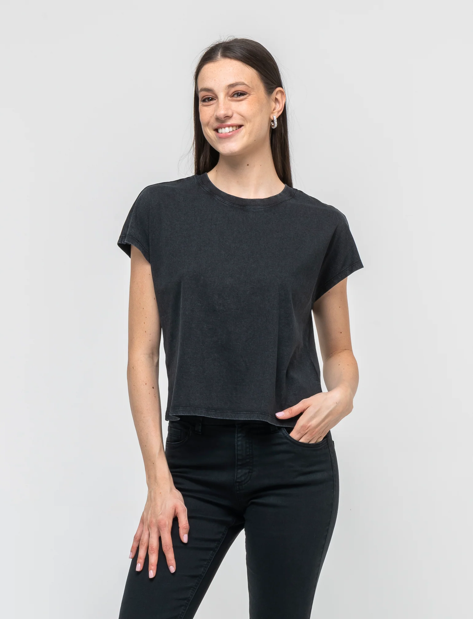 T- shirt mezza manica in jersey da donna - Grigio antracite - Image 3