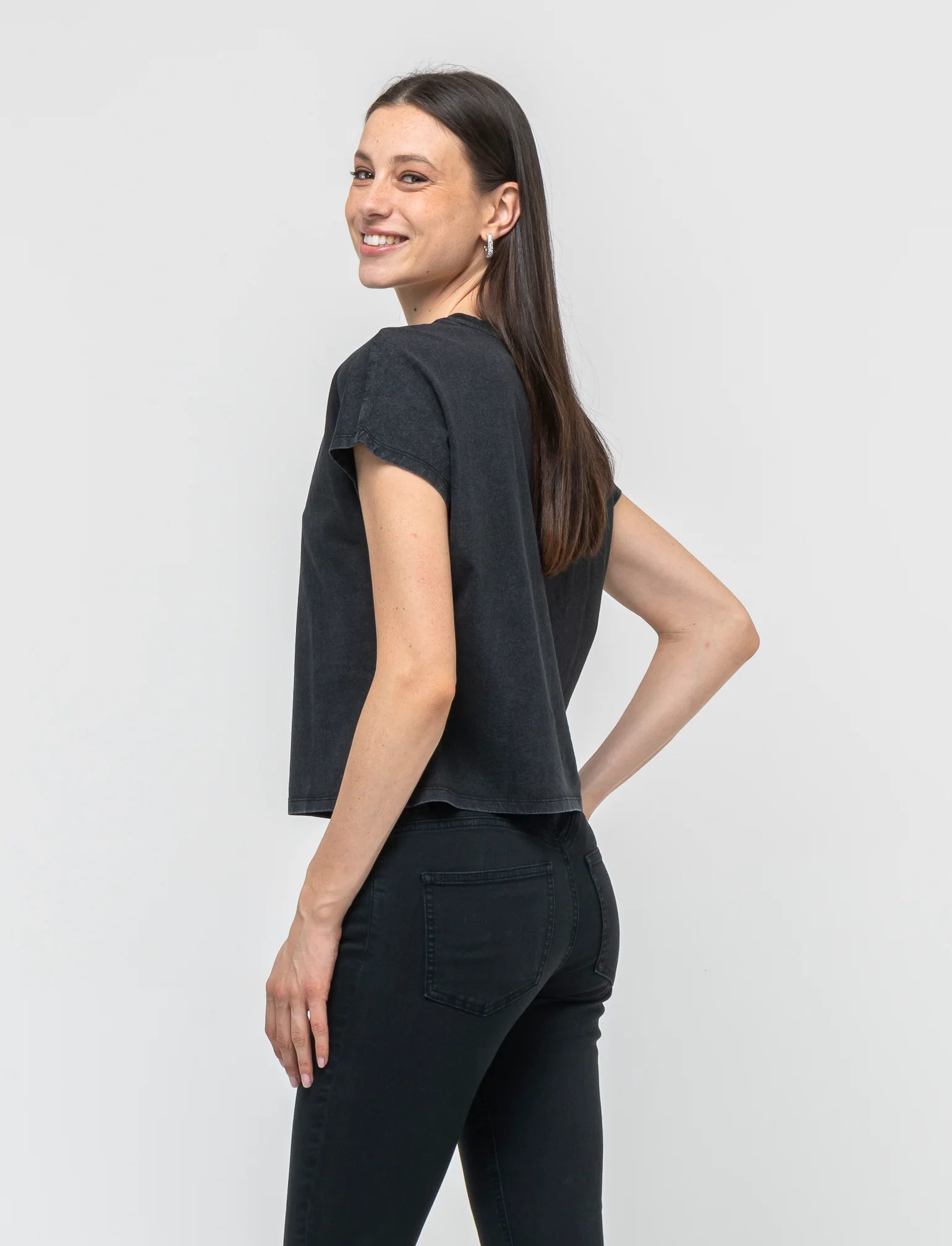 T- shirt mezza manica in jersey da donna - Grigio antracite - Image 4