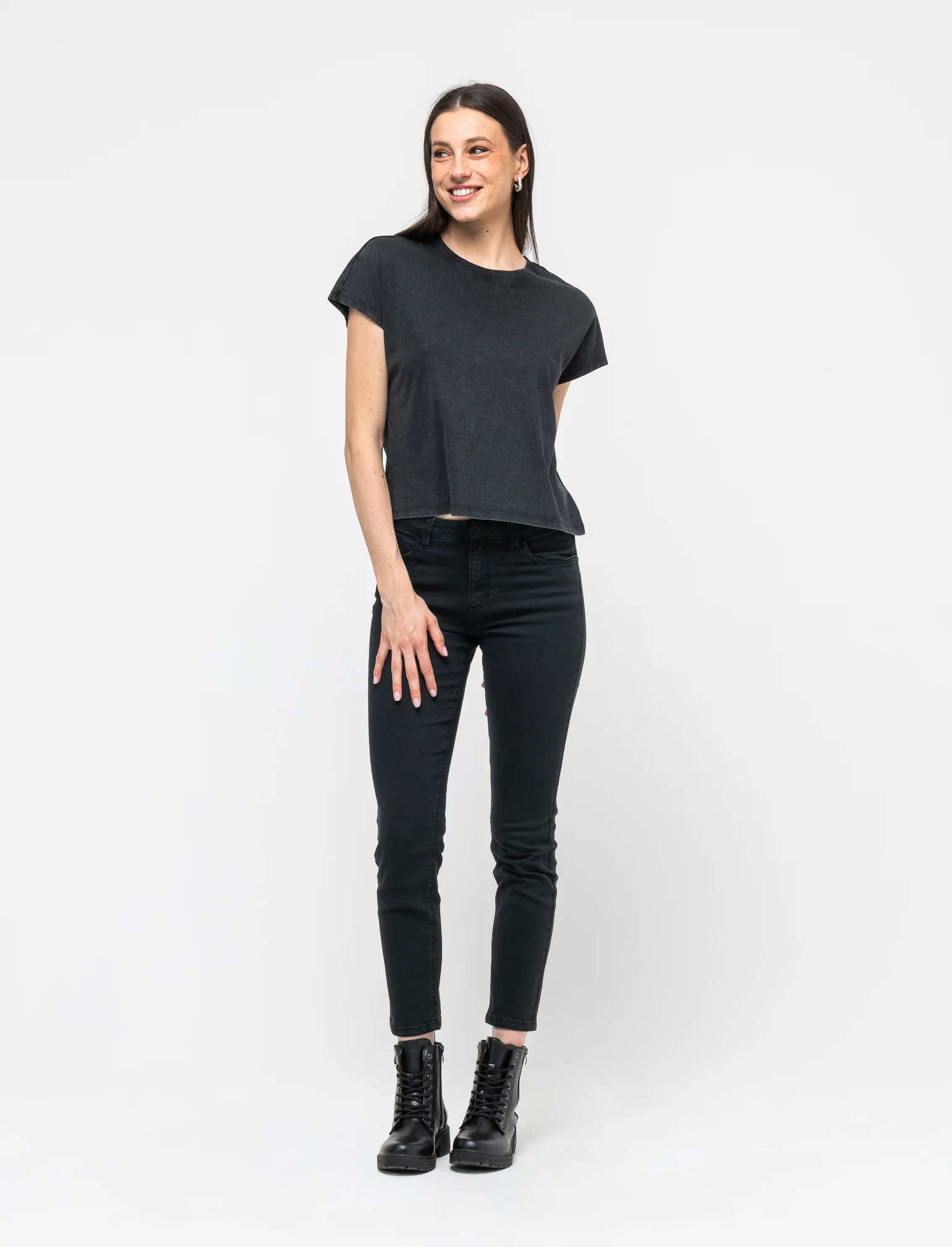 T- shirt mezza manica in jersey da donna - Grigio antracite - Image 5