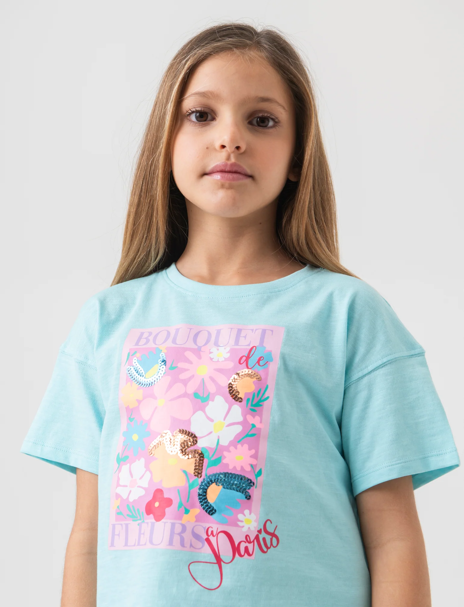 T-shirt mezza manica paillettes. da bambina - Verde acqua - Image 2