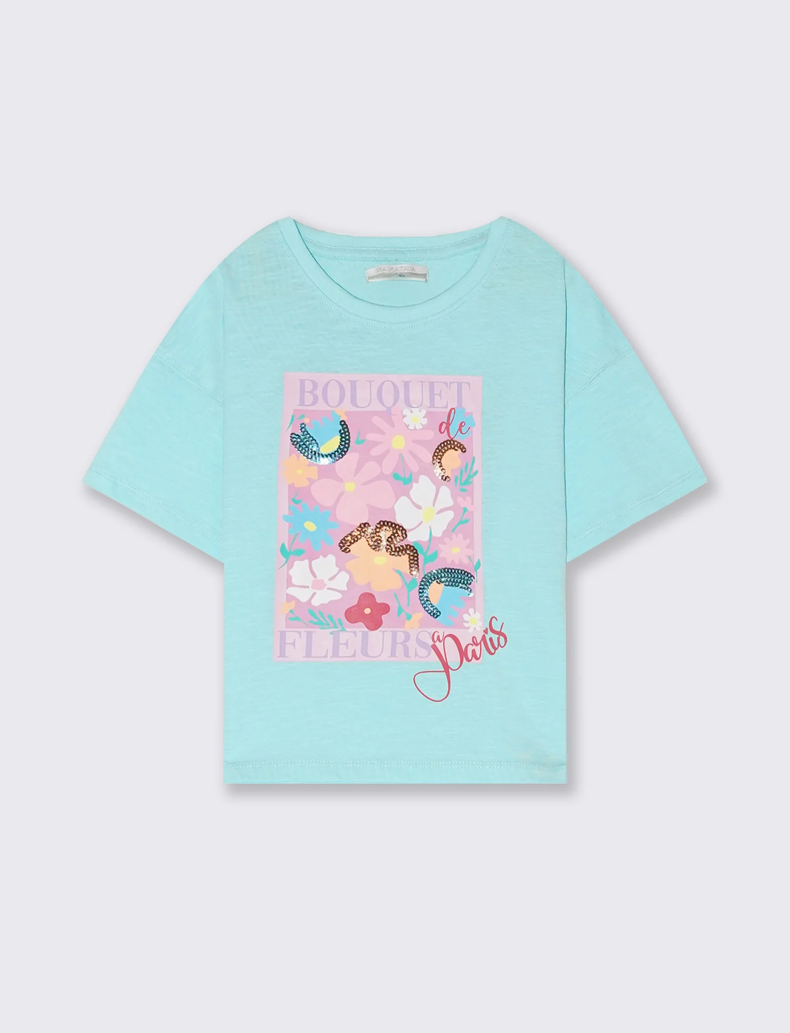 T-shirt mezza manica paillettes. da bambina - Verde acqua - Image 4