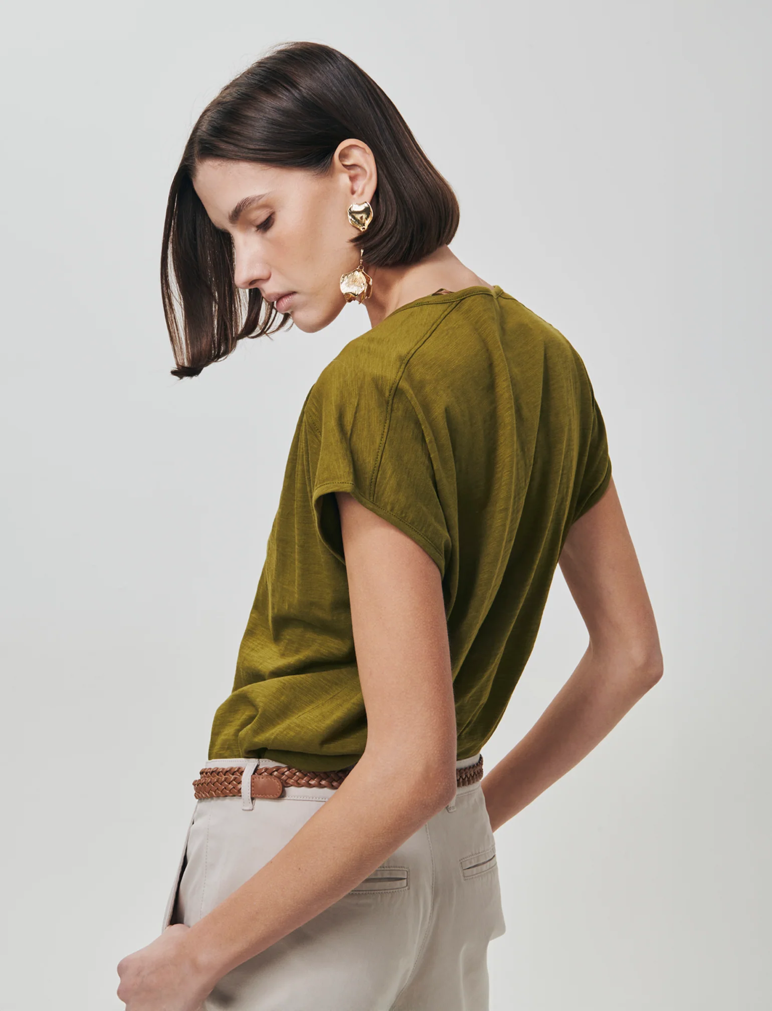 T-Shirt Mezza Manica Scollo Serafino - Verde abete - Image 2