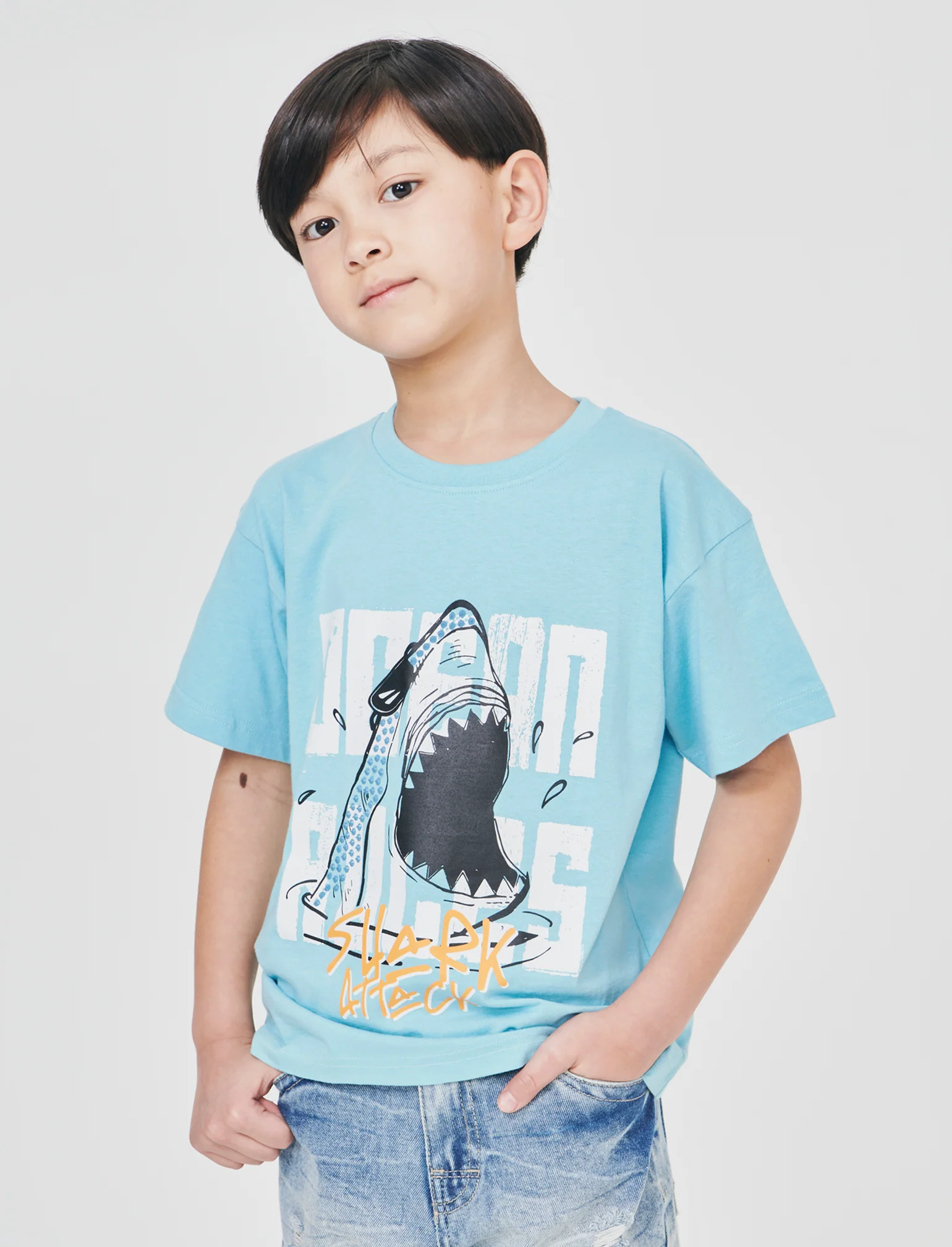 T-shirt mezza manica shark attack - Azzurro - Image 3