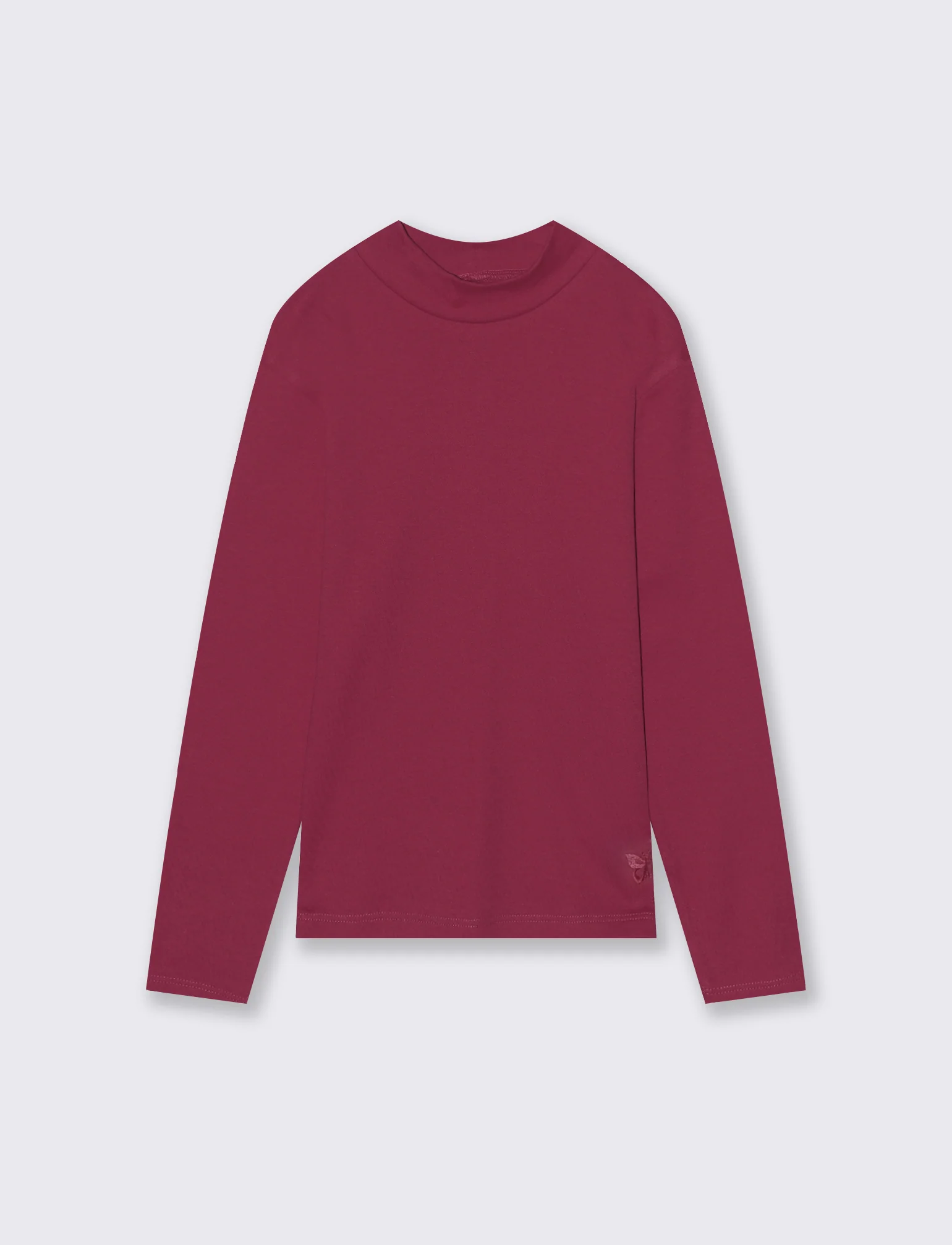T-shirt mezzo collo a manica lunga in interlock. - Rosso amarena