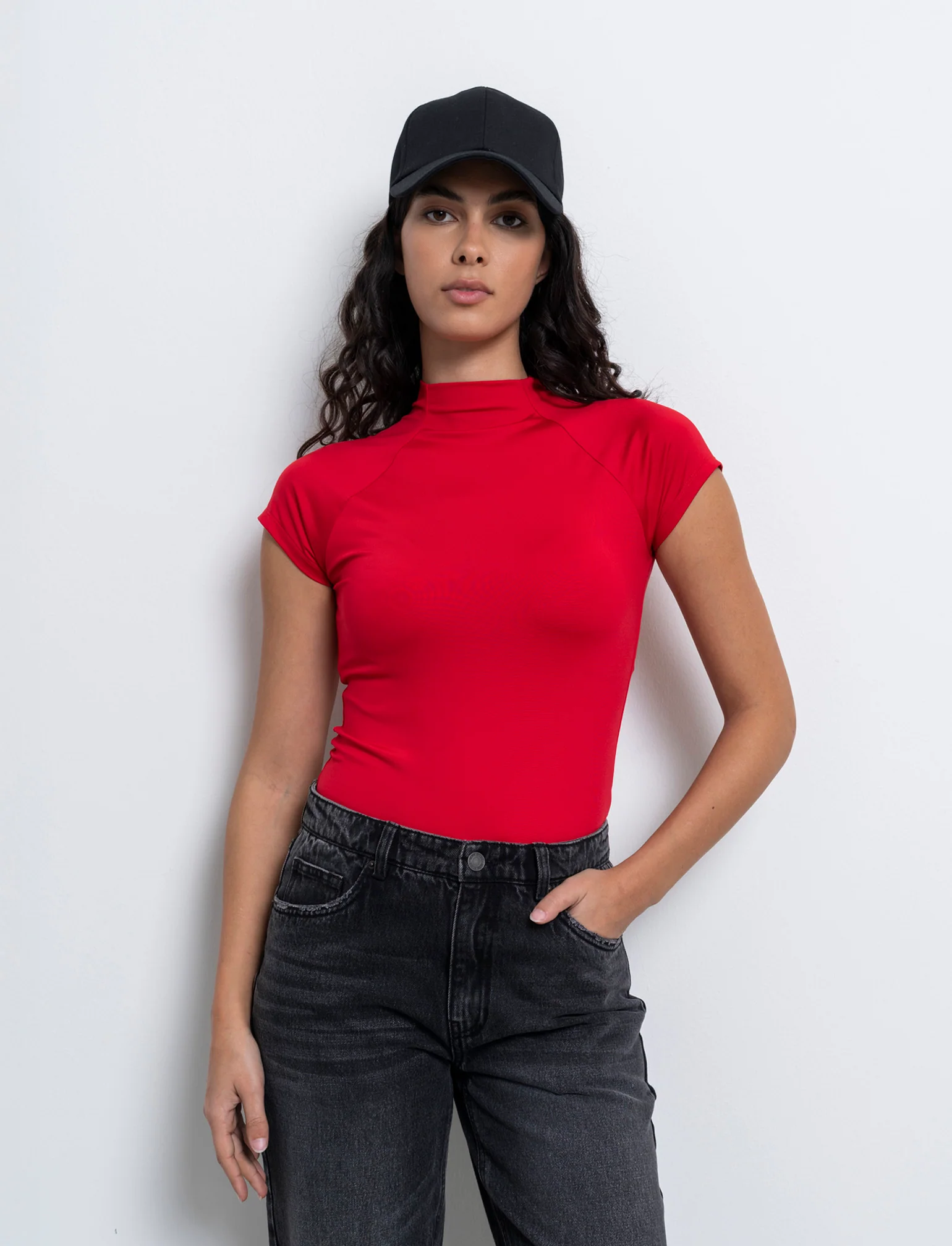 T-shirt mezzo collo da donna - Rosso