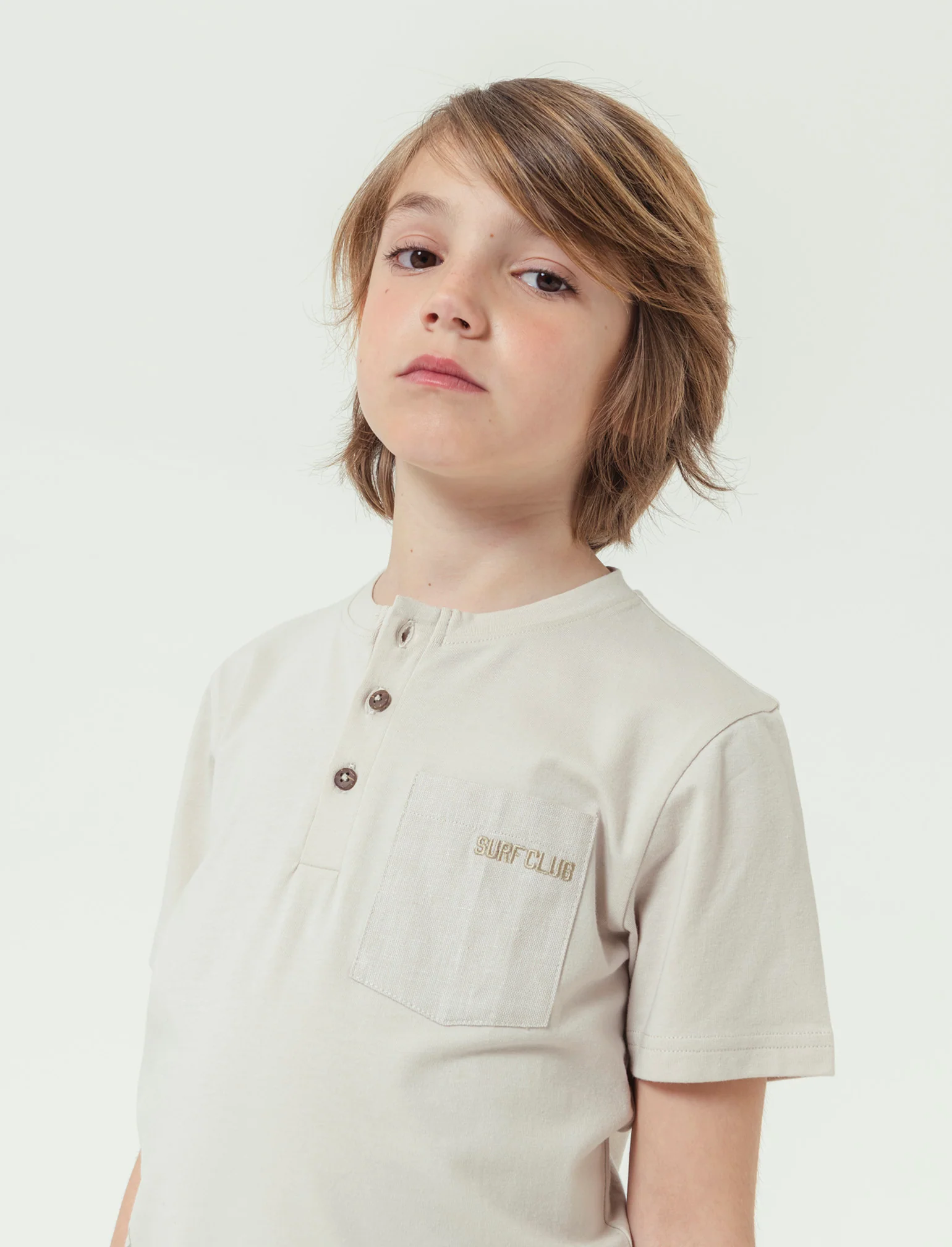 T shirt modello serafino da bambino - Beige - Image 2