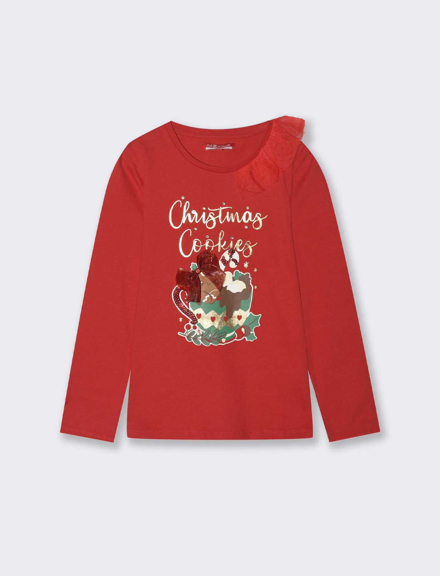 T-shirt natalizia a manica lunga. - Rosso