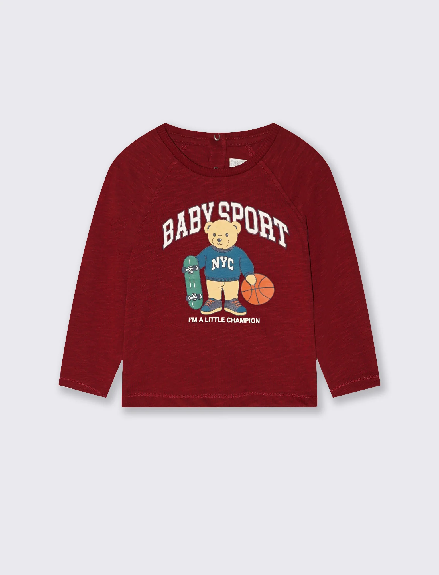 T-shirt neonato manica raglan con stampa - Bordeaux