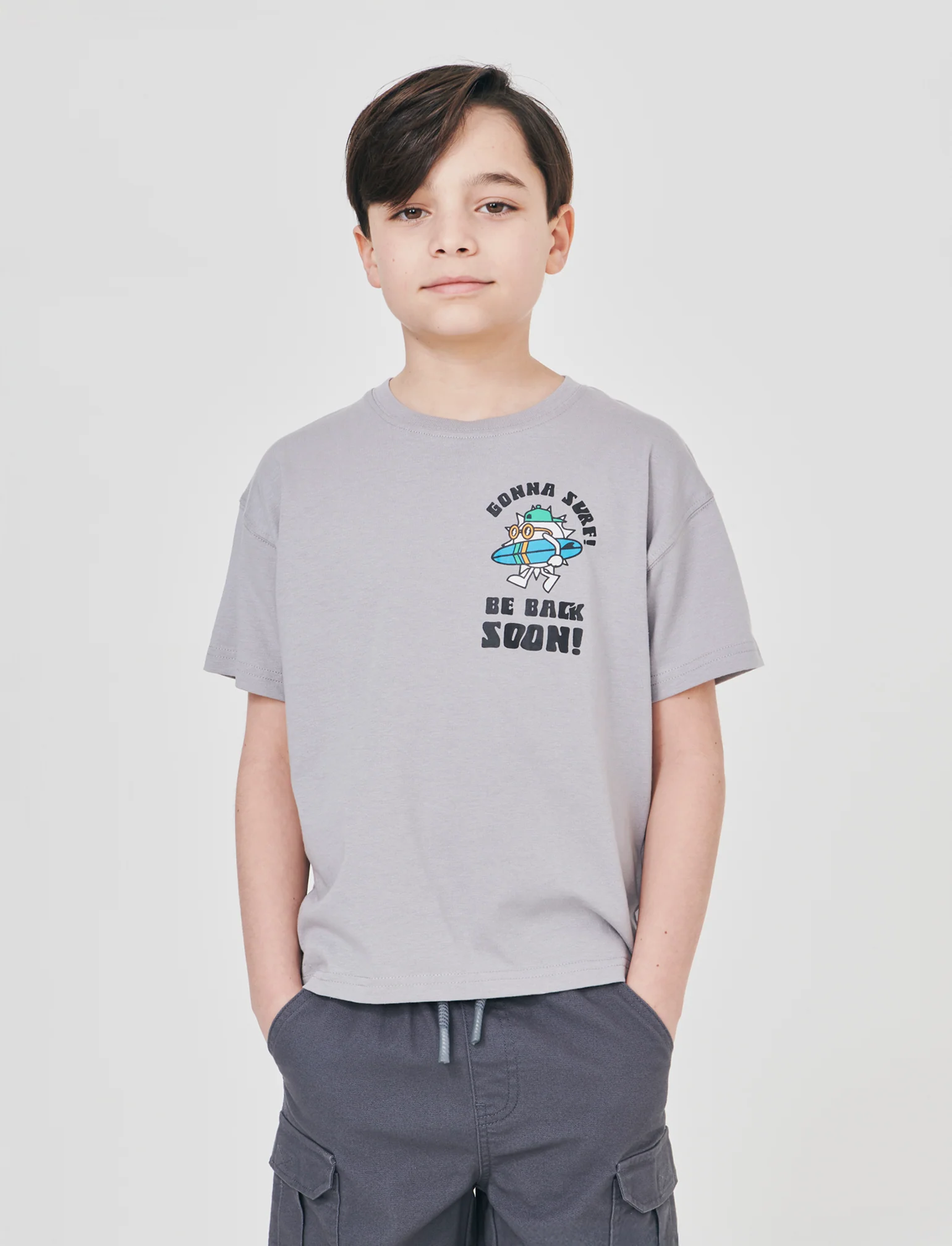 T-shirt over con stampe dinamiche per surf - Grigio