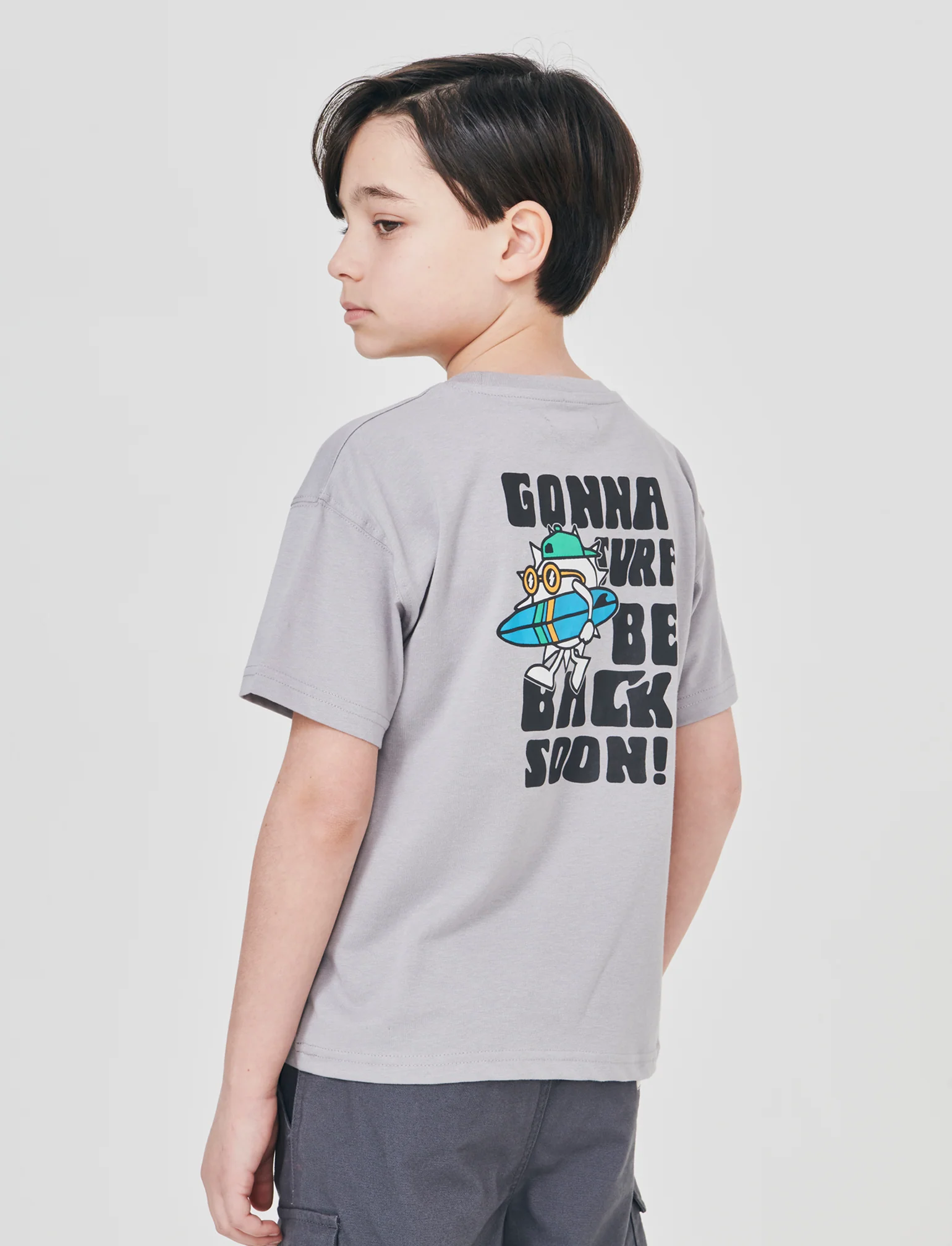 T-shirt over con stampe dinamiche per surf - Grigio - Image 3