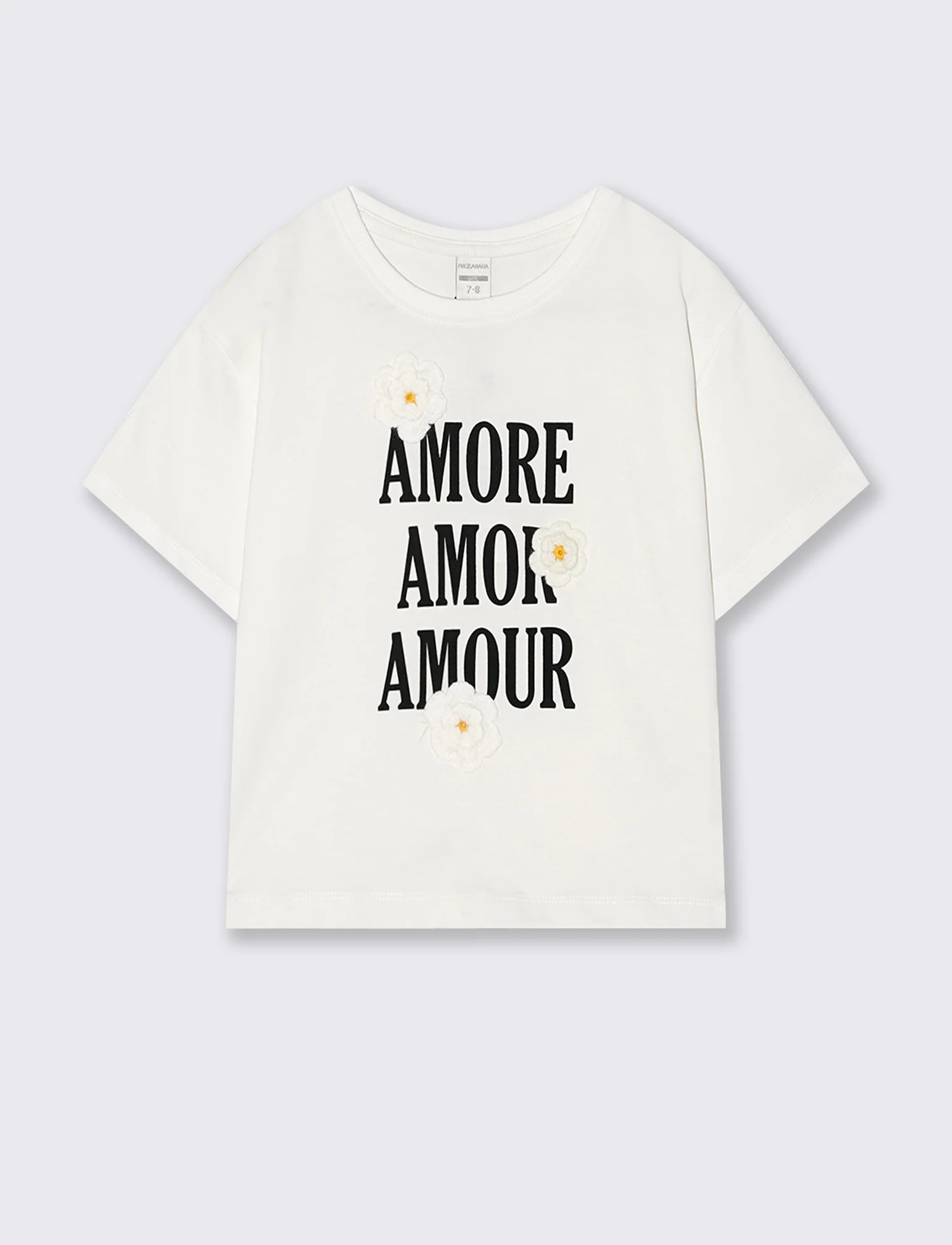 T-shirt over in cotone con fiori crochet - Bianco - Image 2