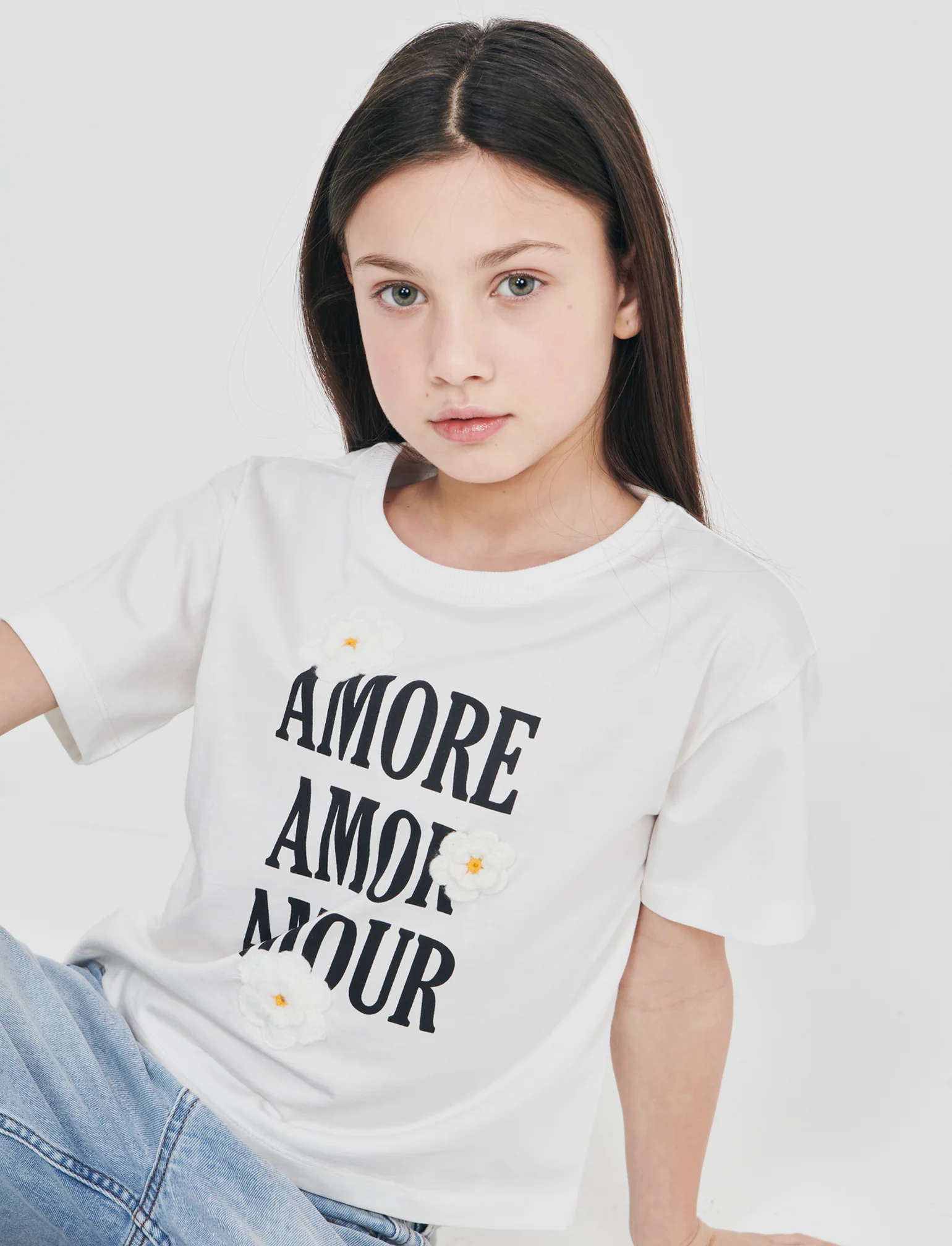 T-shirt over in cotone con fiori crochet - Bianco - Image 3