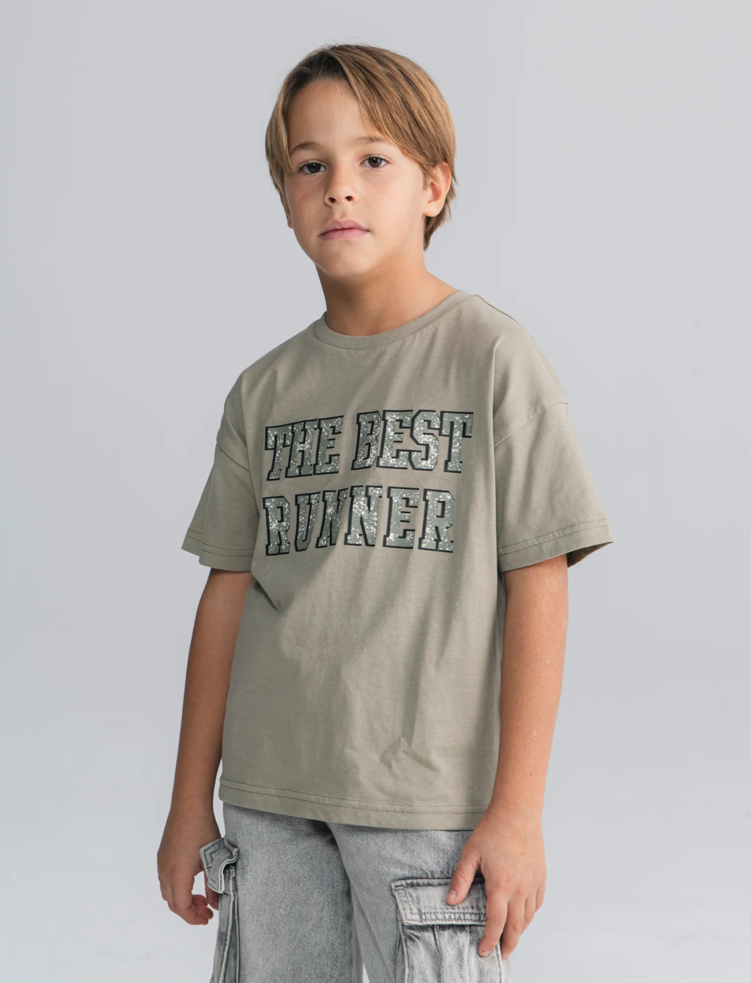 T-shirt oversize in jersey con stampa - Grigio mastice - Image 3