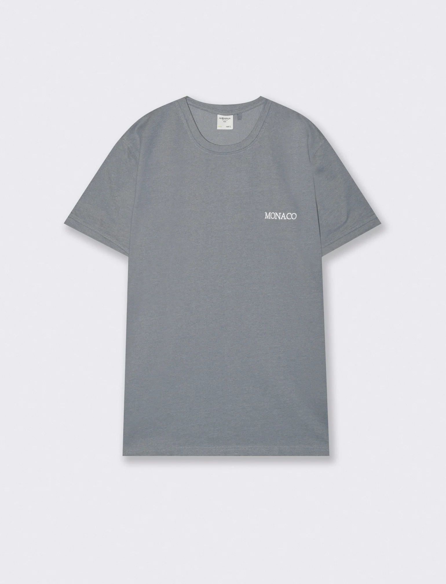 T-Shirt Piquet Effetto Melange Girocollo - Celeste - Image 4
