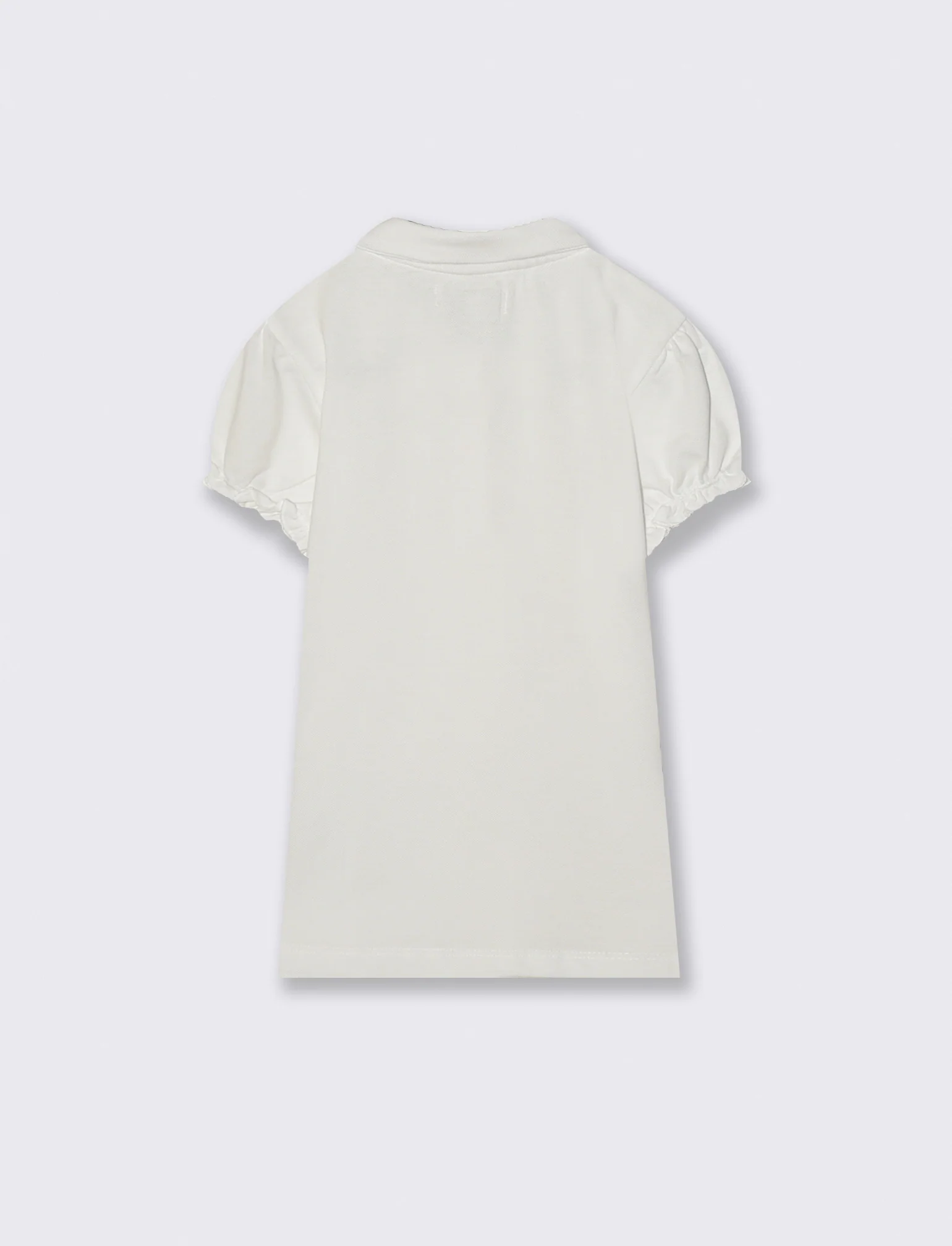 T-shirt polo cotone bambina con maniche arricciate - Bianco - Image 2