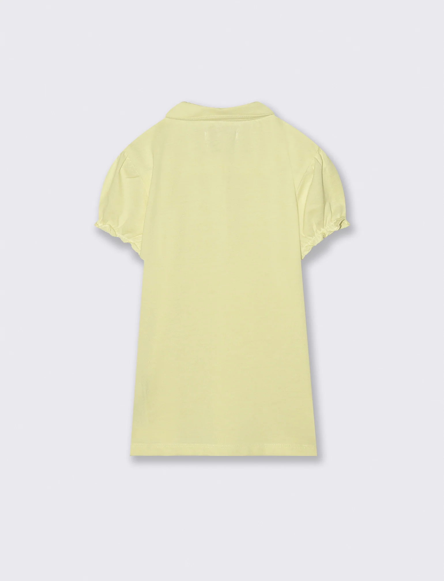 T-shirt polo cotone bambina con maniche arricciate - Giallo - Image 2