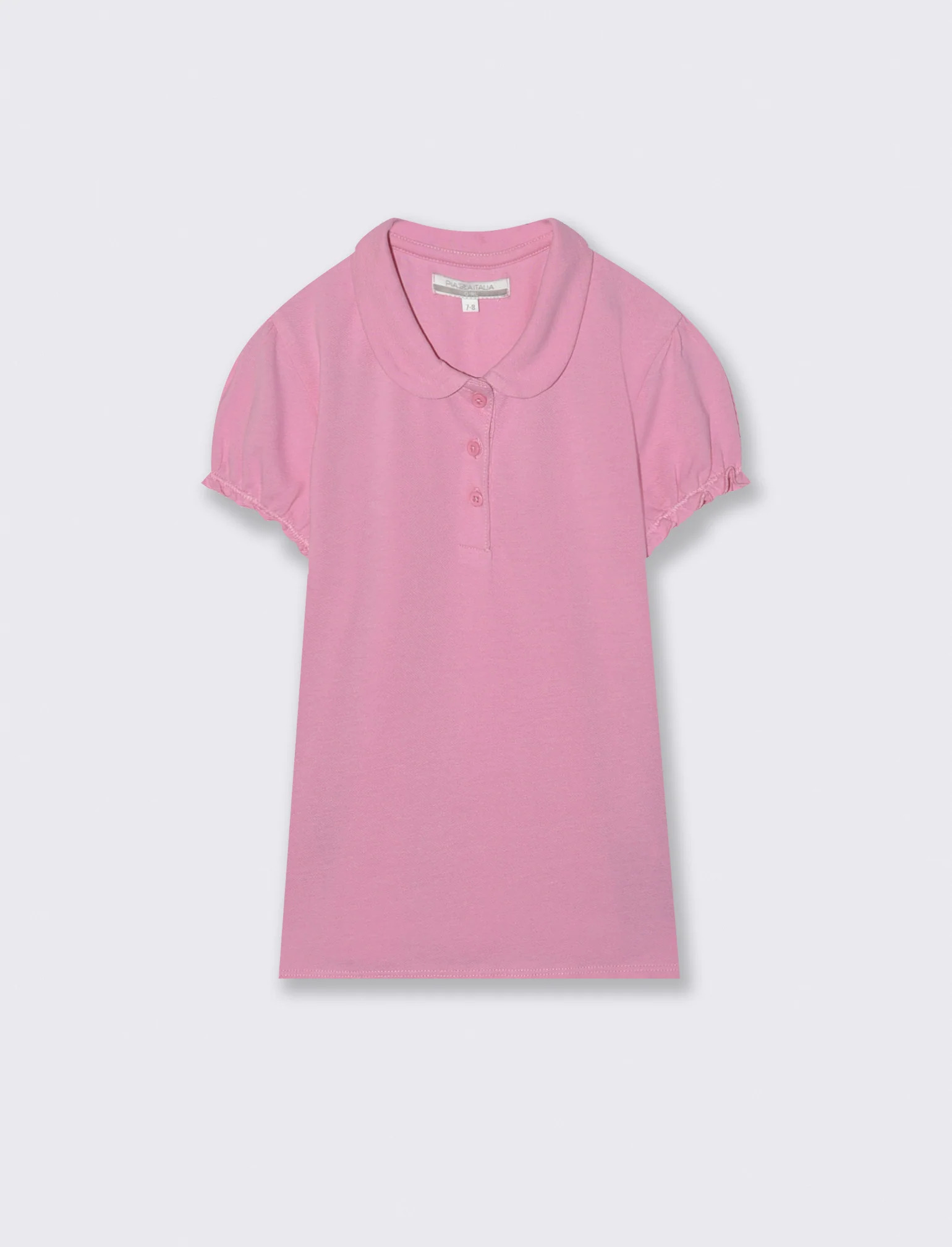 T-shirt polo cotone bambina con maniche arricciate - Rosa