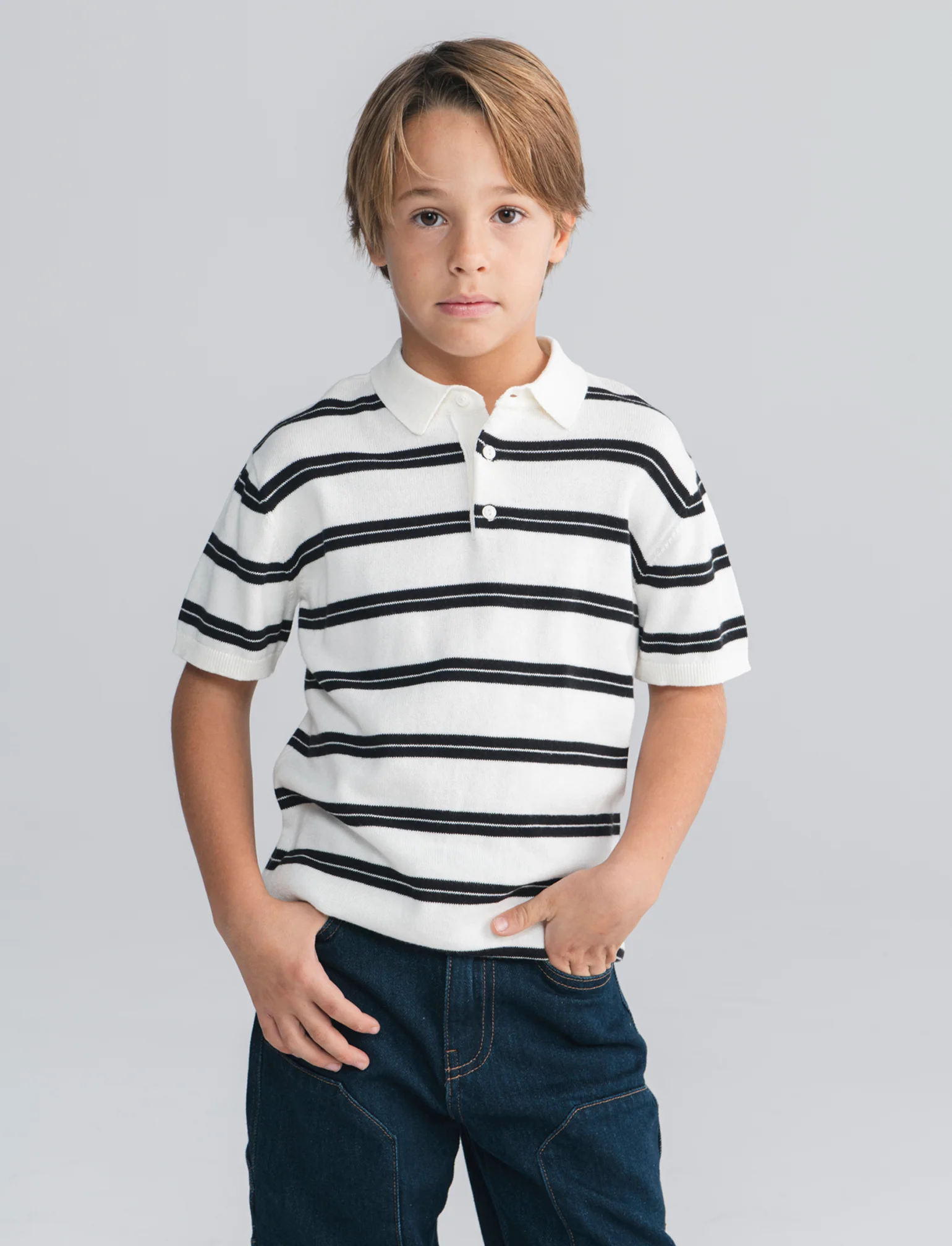 T-shirt polo rigata in maglia cotone - Righe - Image 4