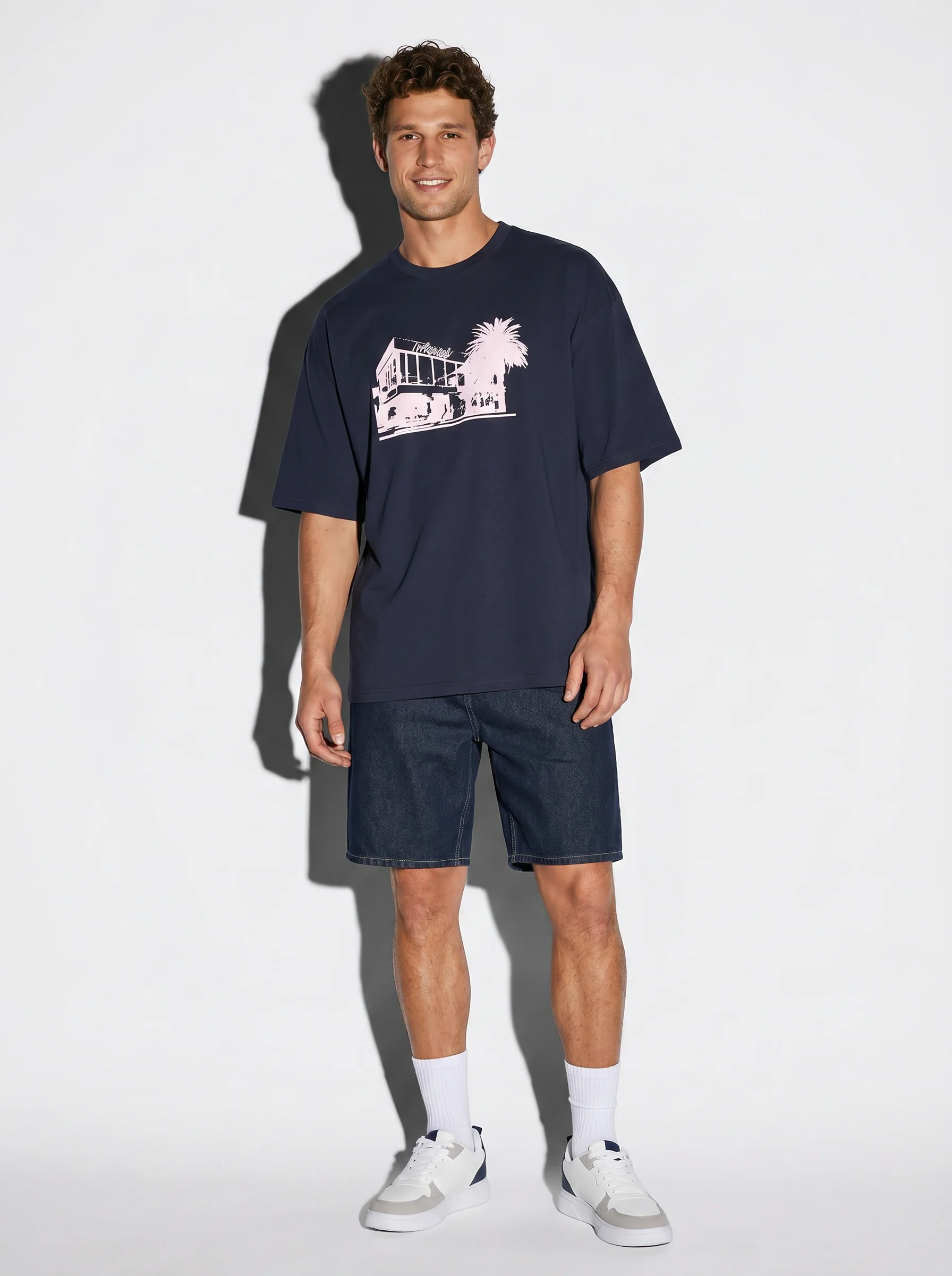 T-shirt puff e ricamo a contrasto - Blu - Image 3