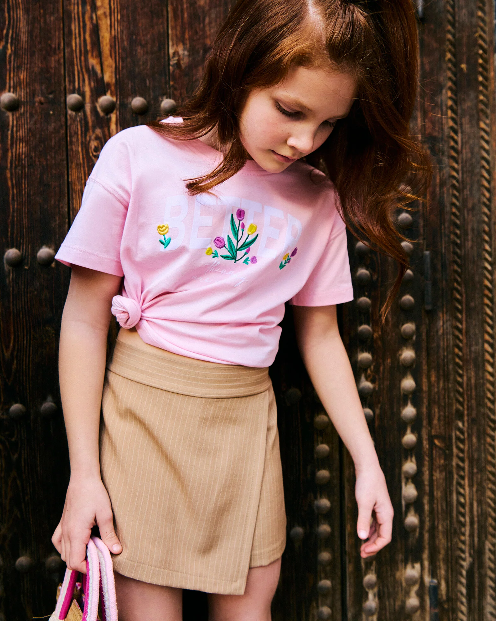 T-shirt regular mezza manica da bambina - Rosa